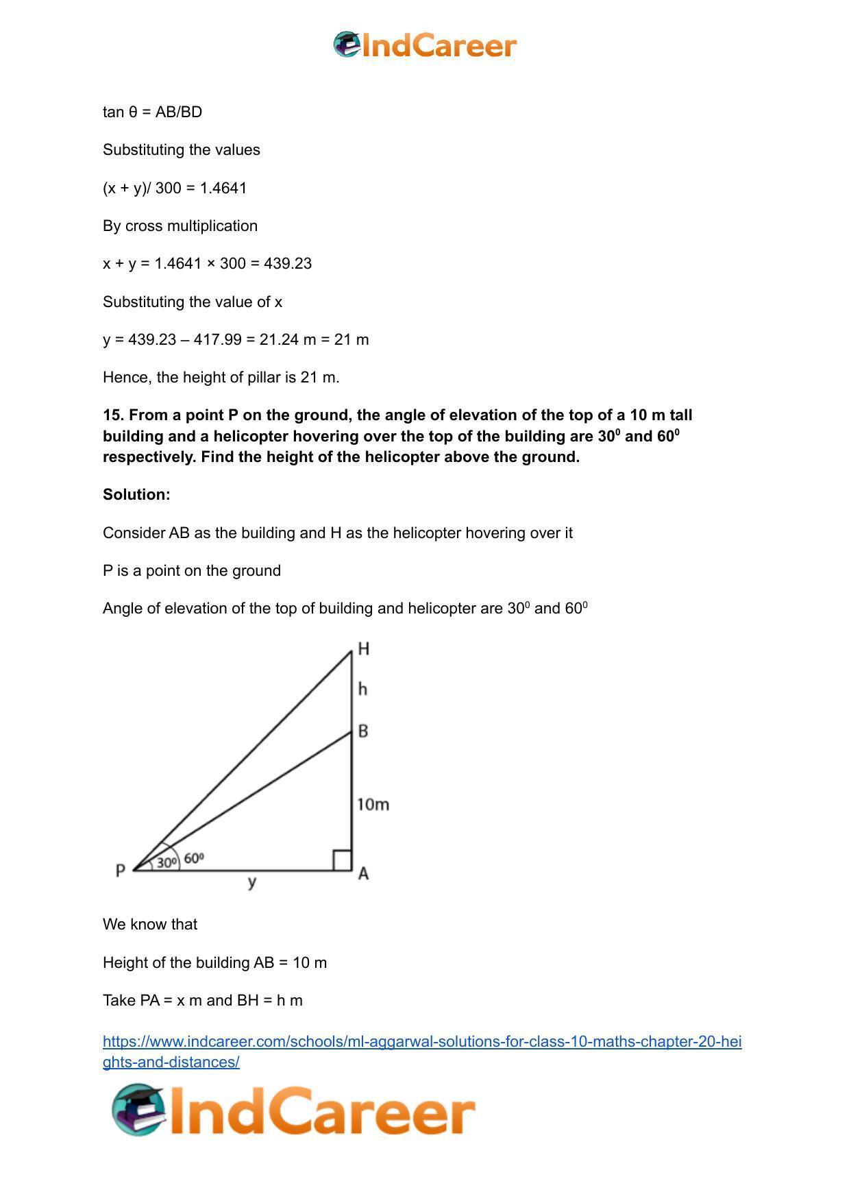 ML Aggarwal Solutions for Class 10 Maths Chapter 20- Heights and Distances - Page 18