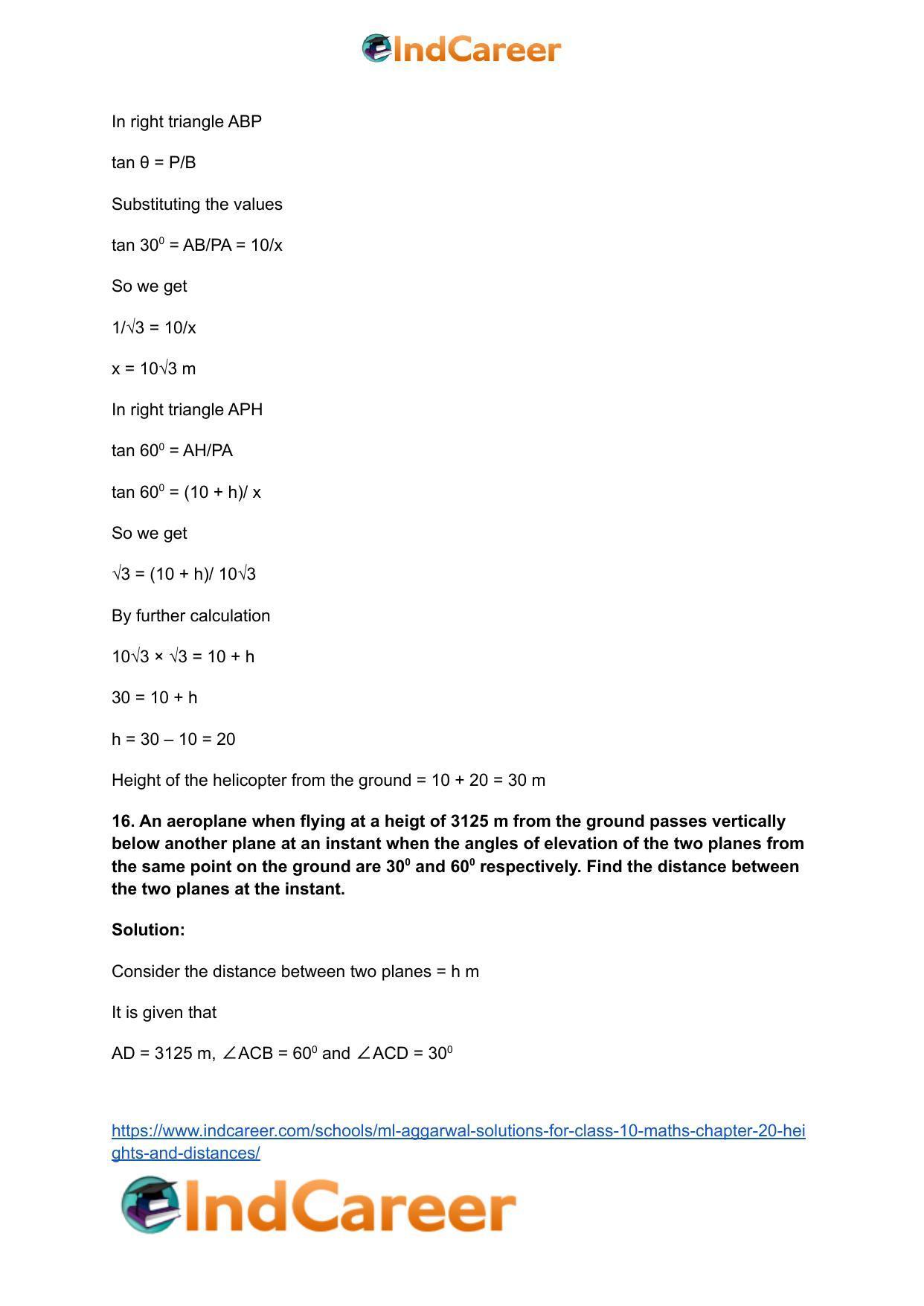 ML Aggarwal Solutions for Class 10 Maths Chapter 20- Heights and Distances - Page 19
