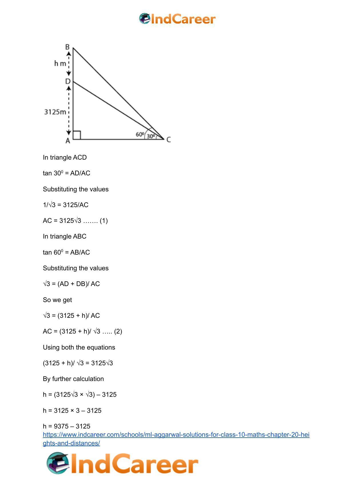 ML Aggarwal Solutions for Class 10 Maths Chapter 20- Heights and Distances - Page 20