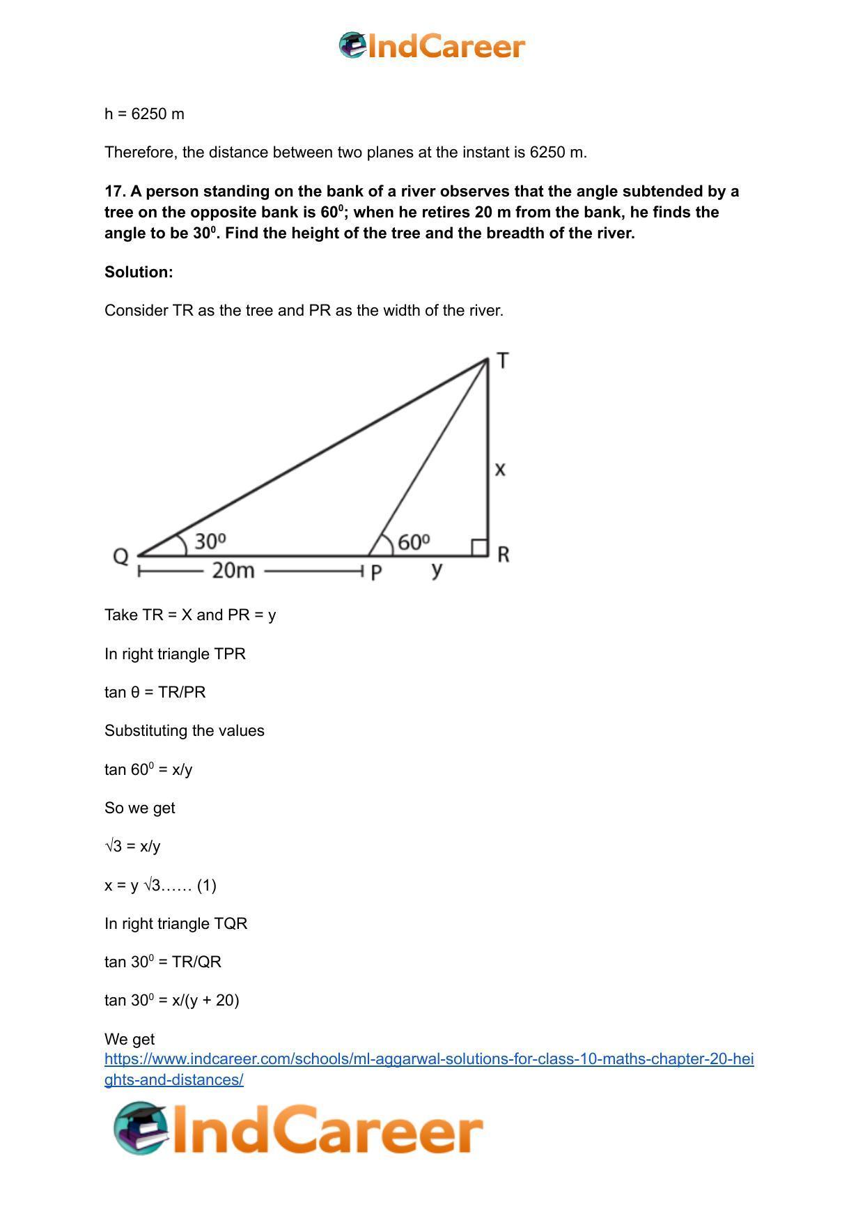 ML Aggarwal Solutions for Class 10 Maths Chapter 20- Heights and Distances - Page 21