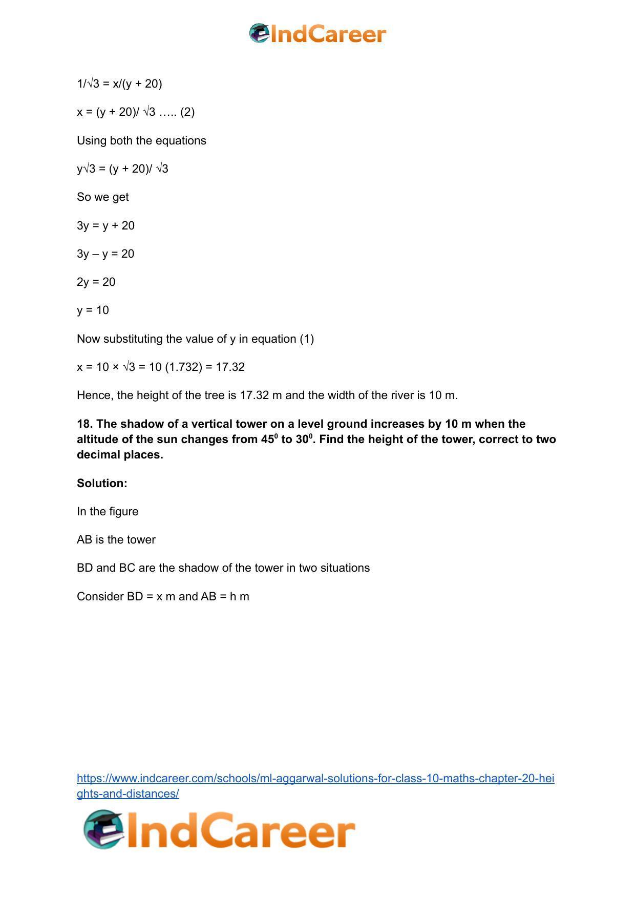 ML Aggarwal Solutions for Class 10 Maths Chapter 20- Heights and Distances - Page 22