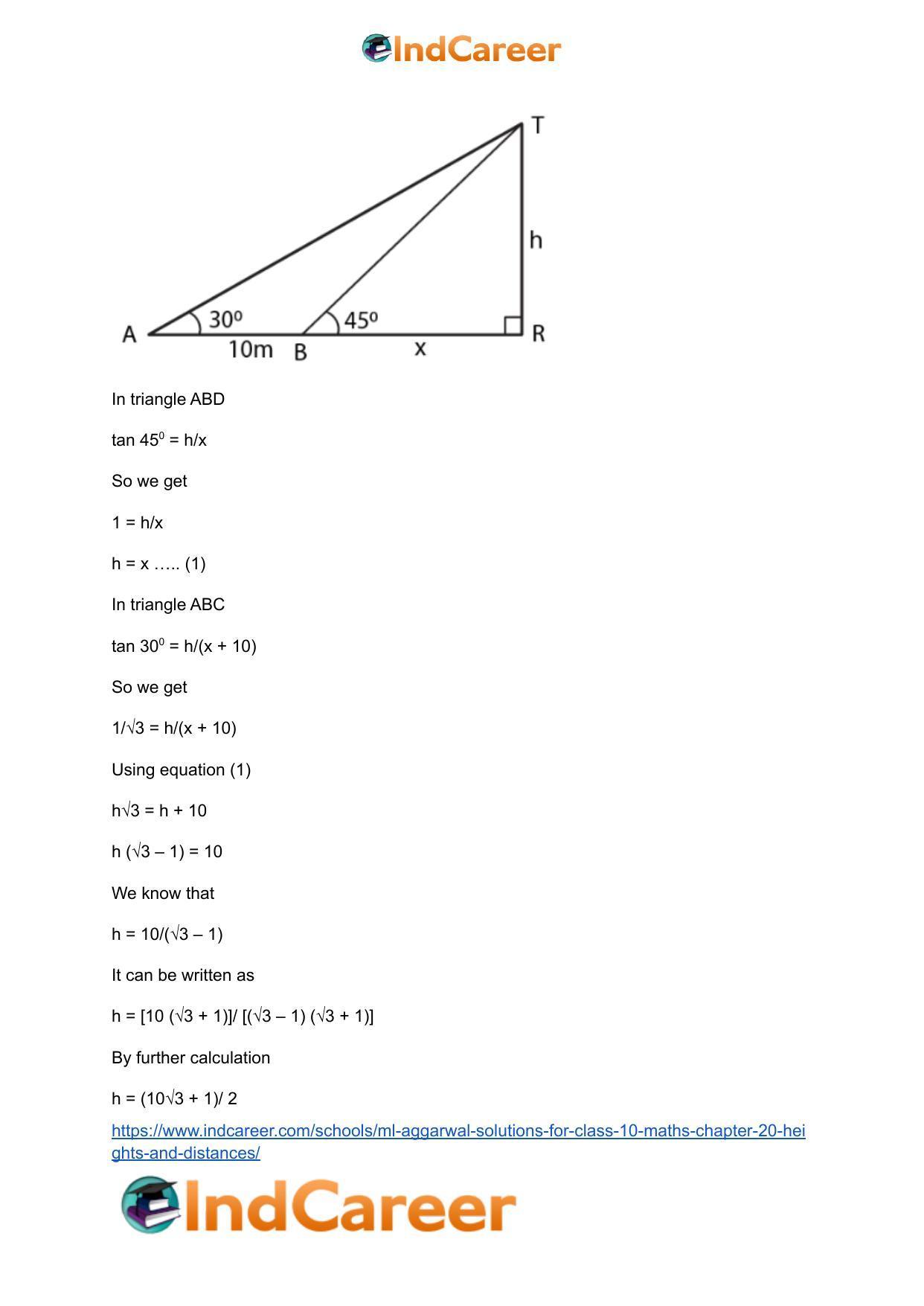 ML Aggarwal Solutions for Class 10 Maths Chapter 20- Heights and Distances - Page 23