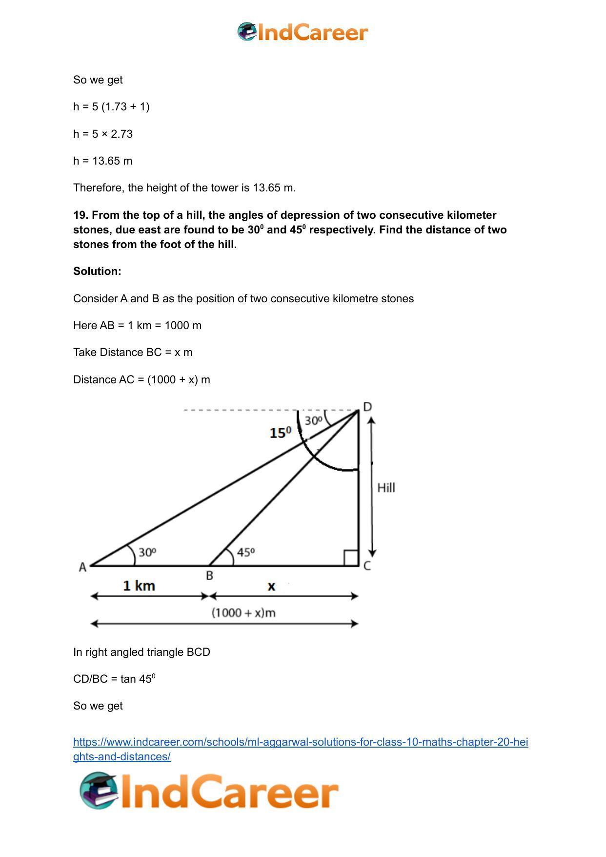 ML Aggarwal Solutions for Class 10 Maths Chapter 20- Heights and Distances - Page 24
