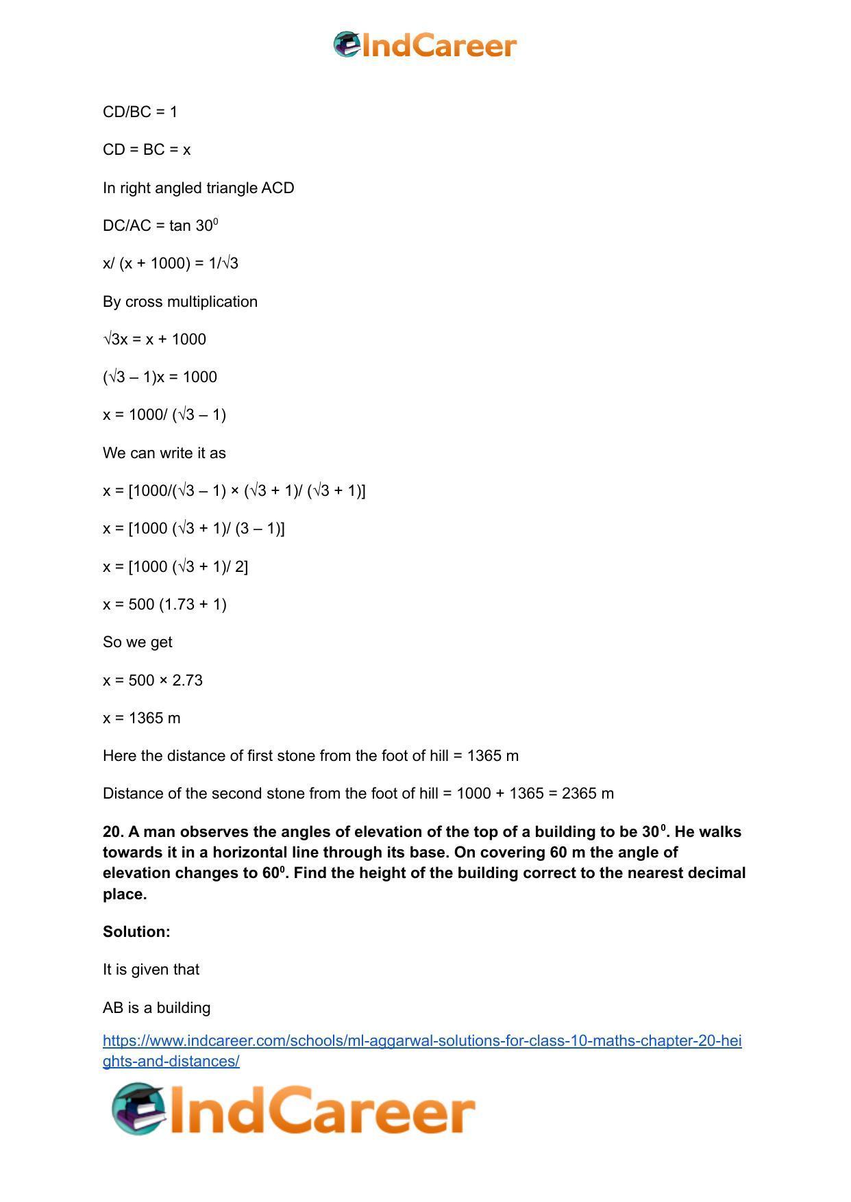ML Aggarwal Solutions for Class 10 Maths Chapter 20- Heights and Distances - Page 25