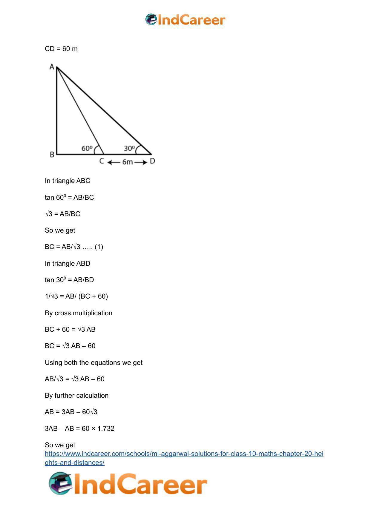 ML Aggarwal Solutions for Class 10 Maths Chapter 20- Heights and Distances - Page 26