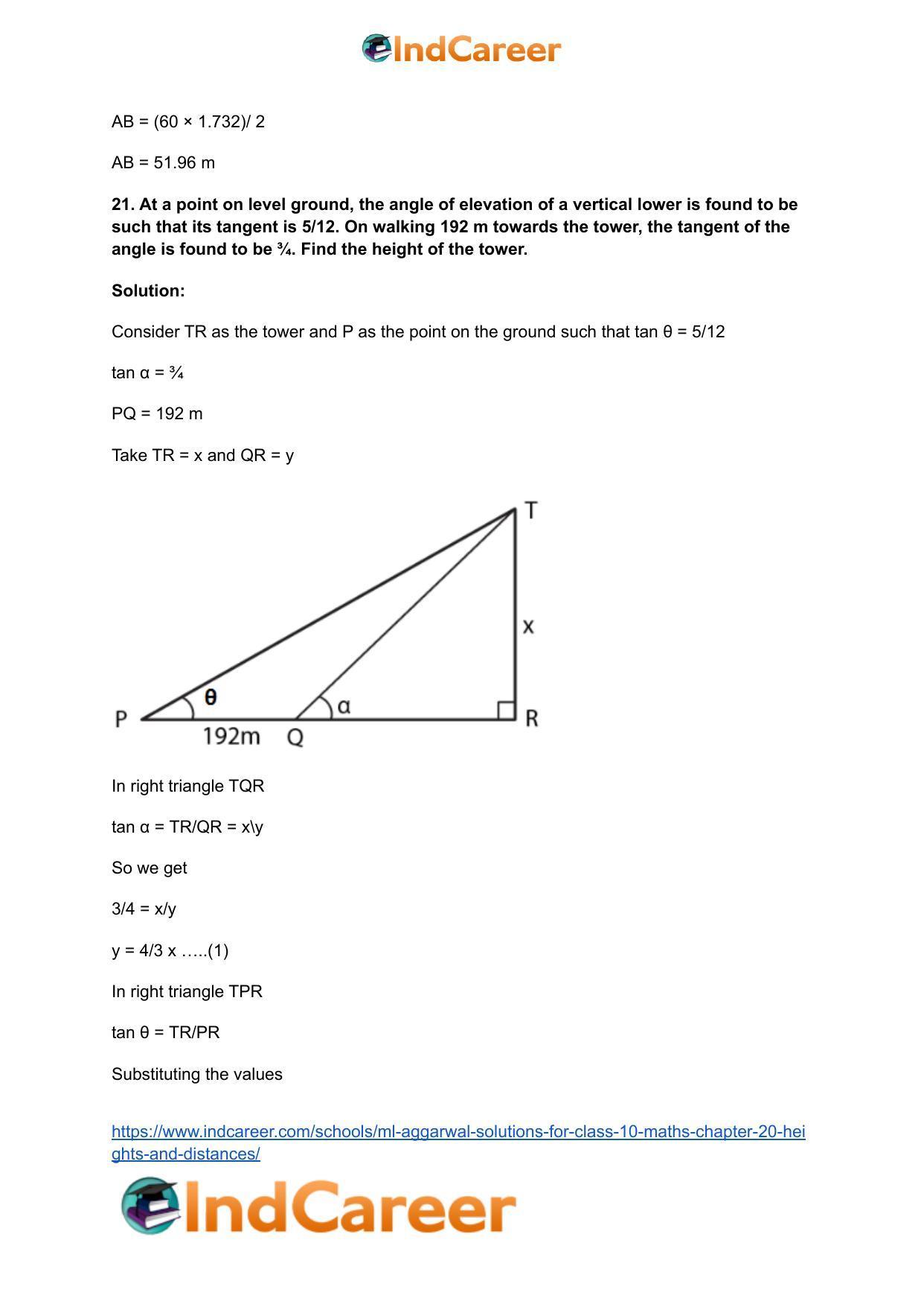ML Aggarwal Solutions for Class 10 Maths Chapter 20- Heights and Distances - Page 27