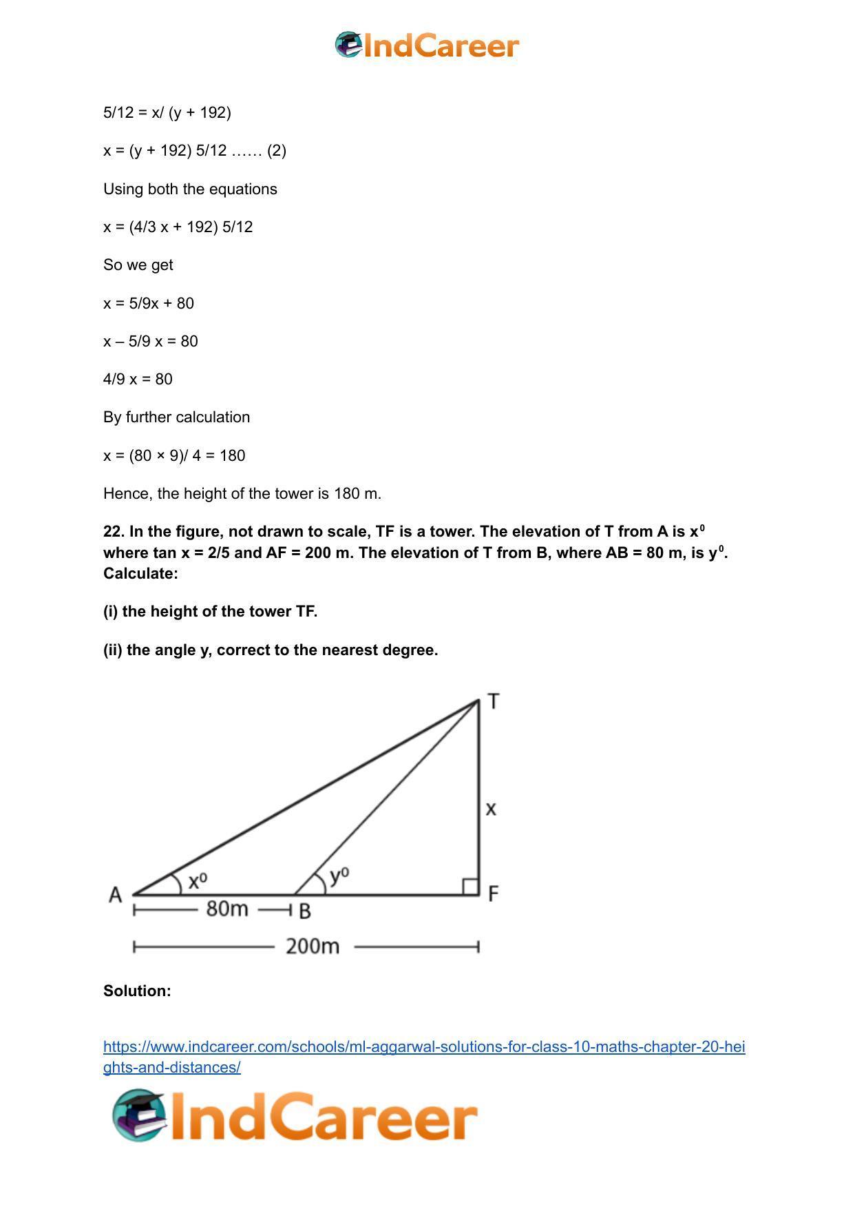 ML Aggarwal Solutions for Class 10 Maths Chapter 20- Heights and Distances - Page 28