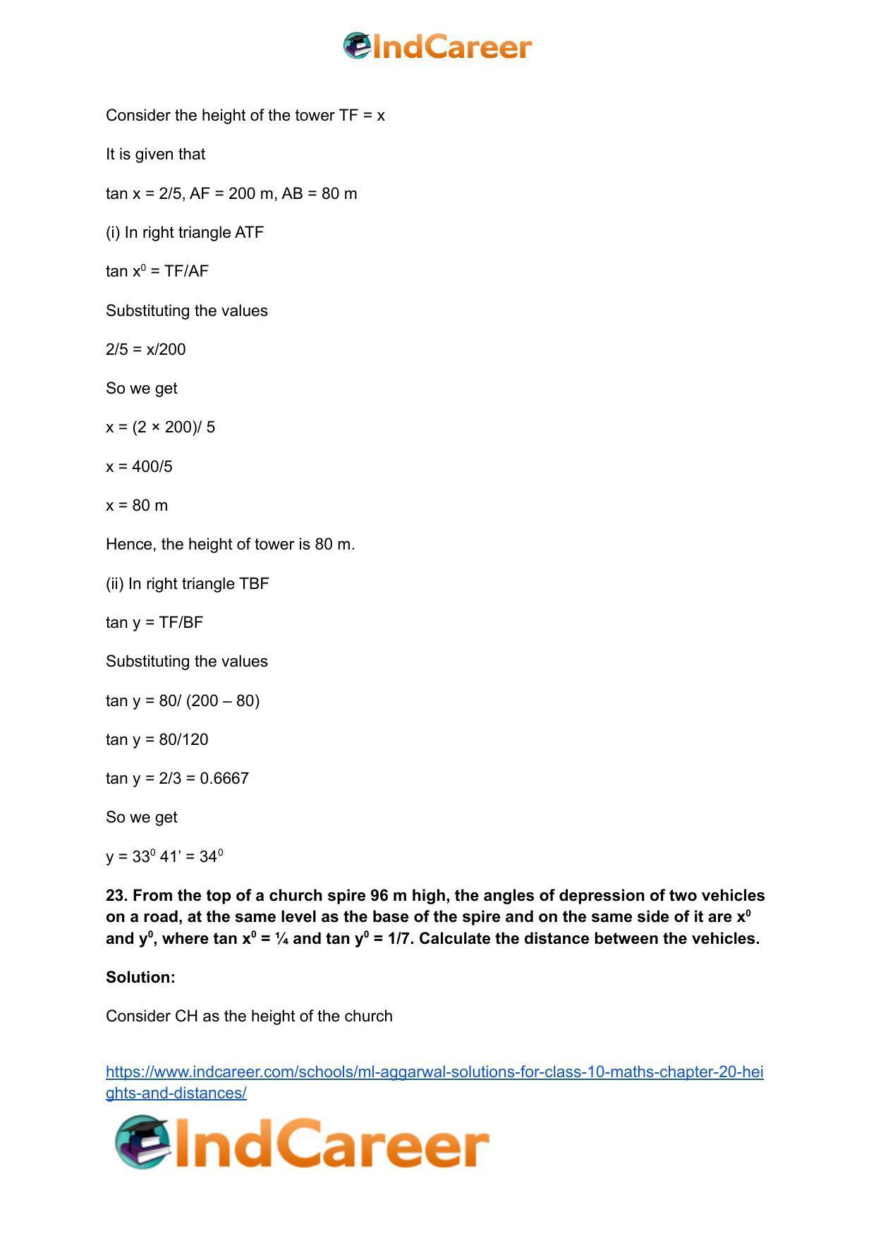 ML Aggarwal Solutions for Class 10 Maths Chapter 20- Heights and Distances - Page 29
