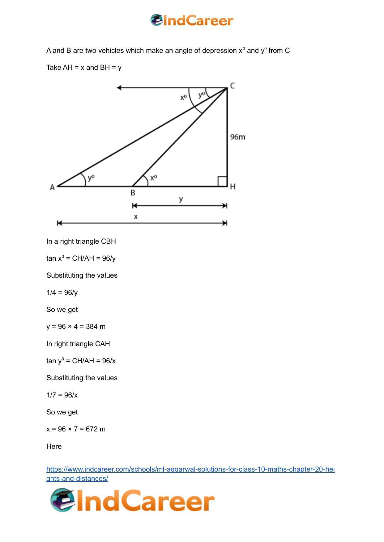 ML Aggarwal Solutions for Class 10 Maths Chapter 20- Heights and Distances - Page 30