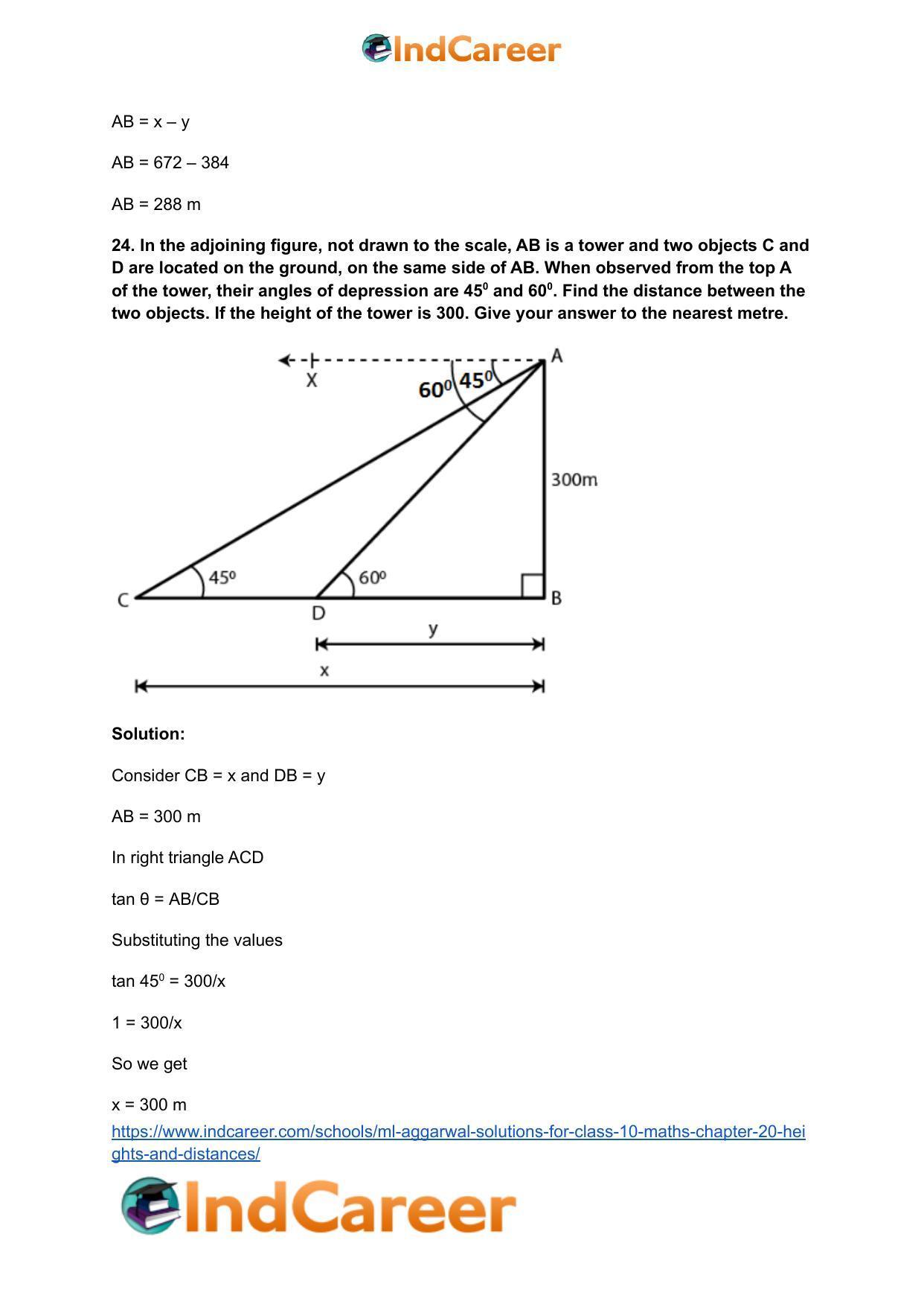 ML Aggarwal Solutions for Class 10 Maths Chapter 20- Heights and Distances - Page 31