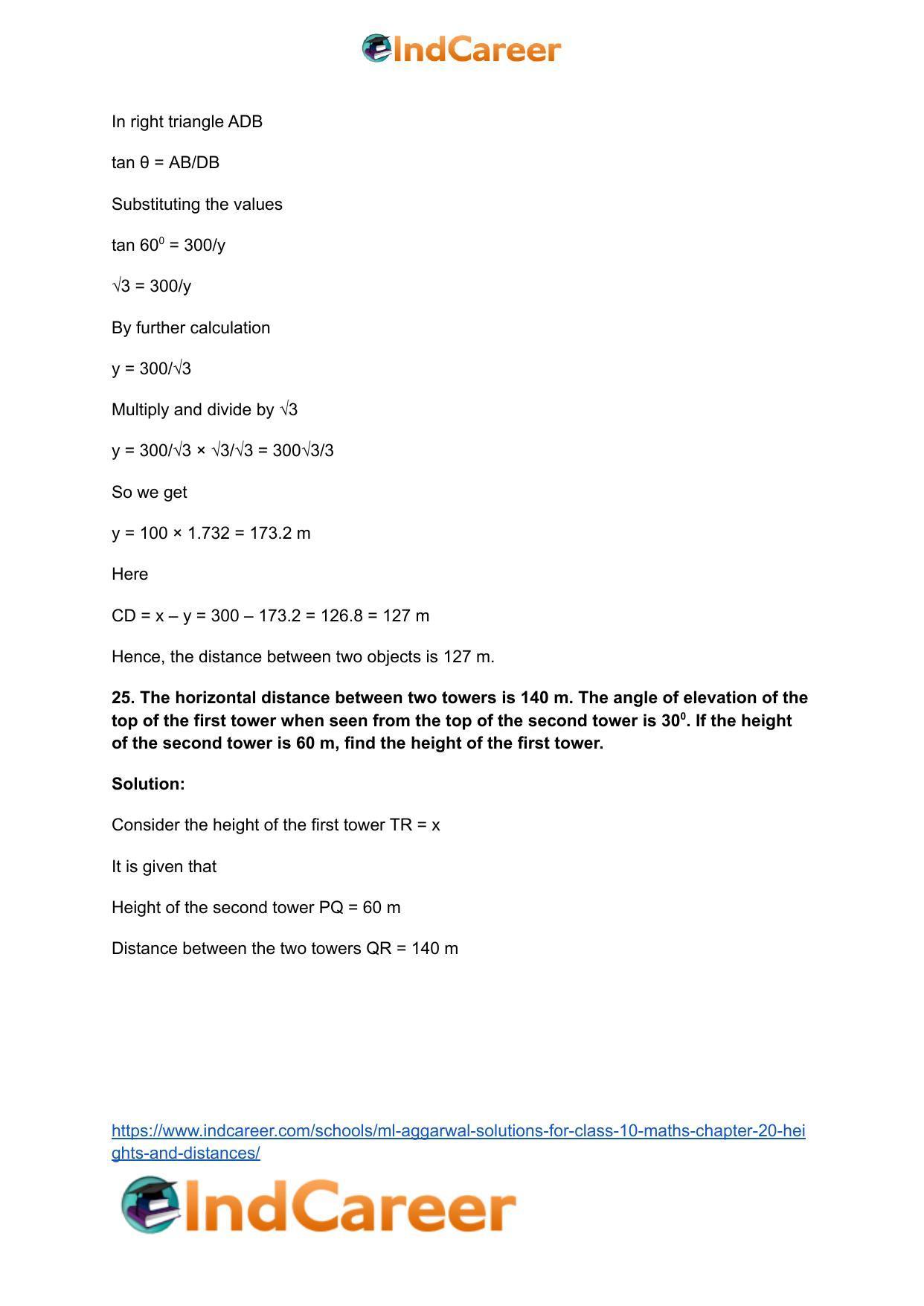 ML Aggarwal Solutions for Class 10 Maths Chapter 20- Heights and Distances - Page 32