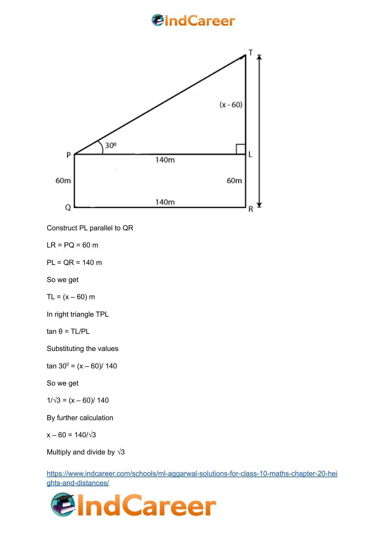 ML Aggarwal Solutions for Class 10 Maths Chapter 20- Heights and Distances - Page 33