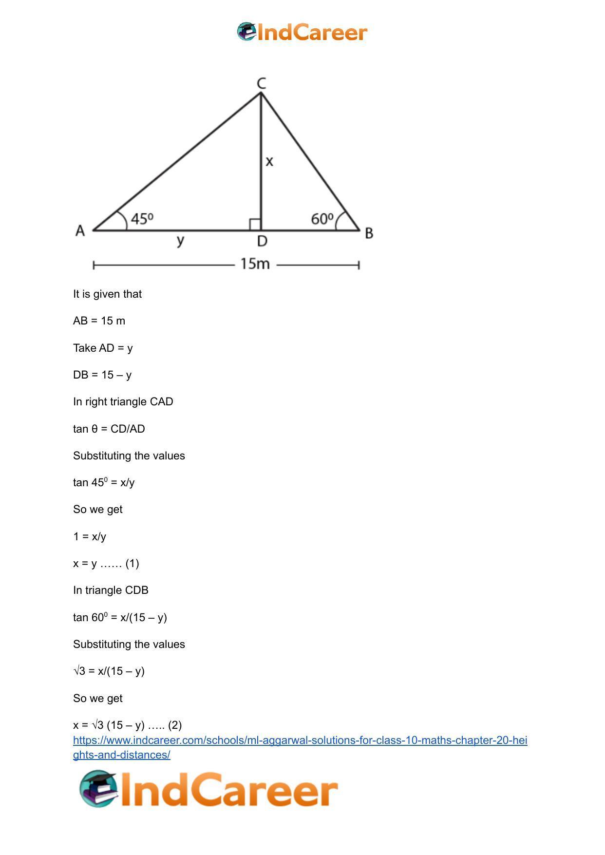ML Aggarwal Solutions for Class 10 Maths Chapter 20- Heights and Distances - Page 36