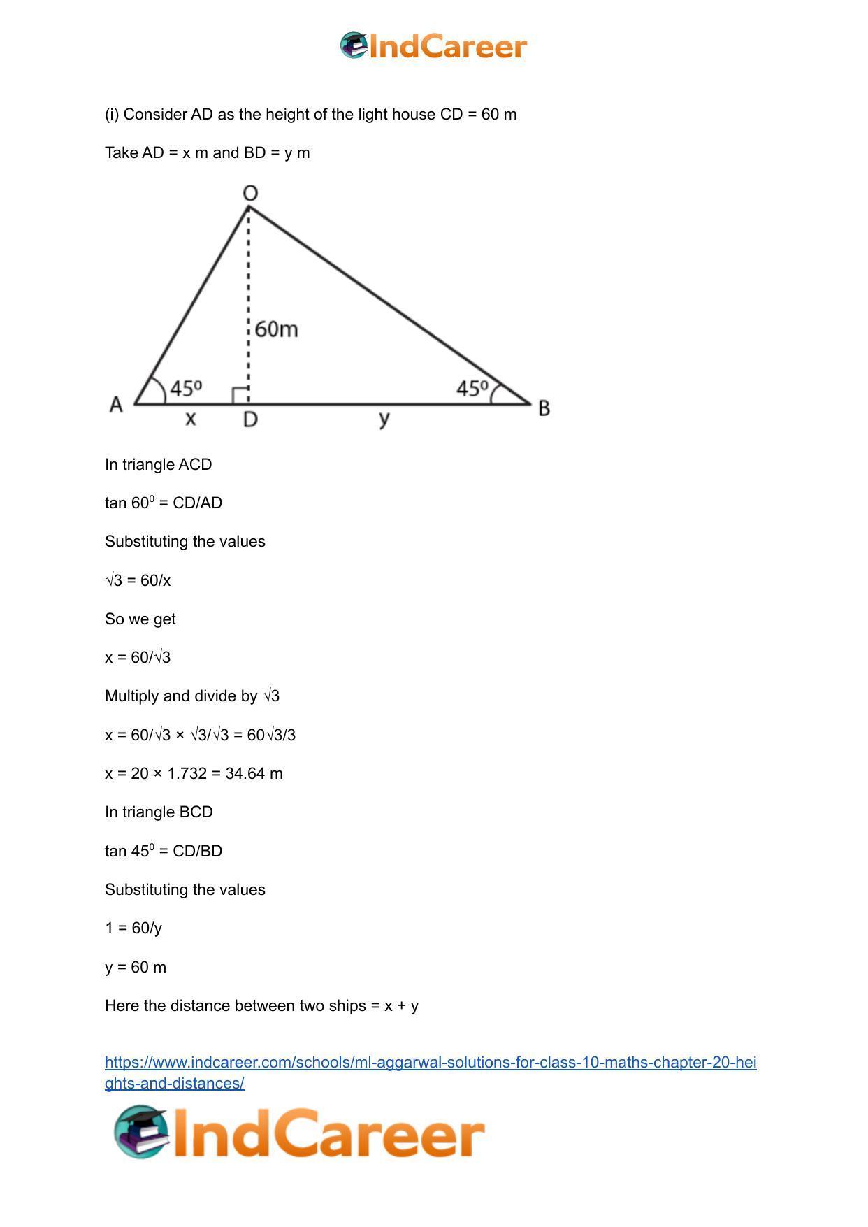 ML Aggarwal Solutions for Class 10 Maths Chapter 20- Heights and Distances - Page 39