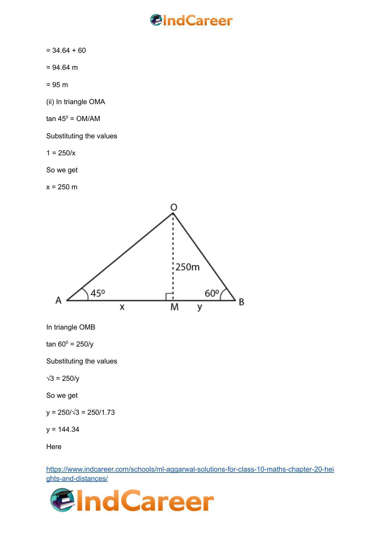ML Aggarwal Solutions for Class 10 Maths Chapter 20- Heights and Distances - Page 40