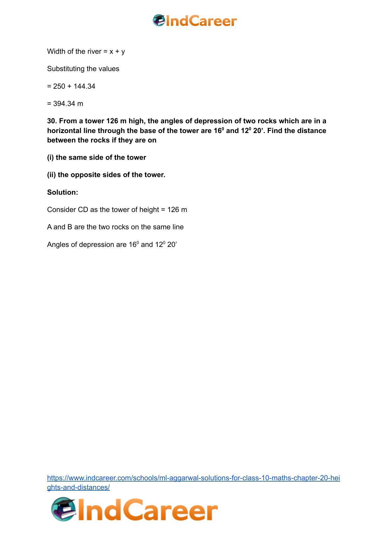 ML Aggarwal Solutions for Class 10 Maths Chapter 20- Heights and Distances - Page 41