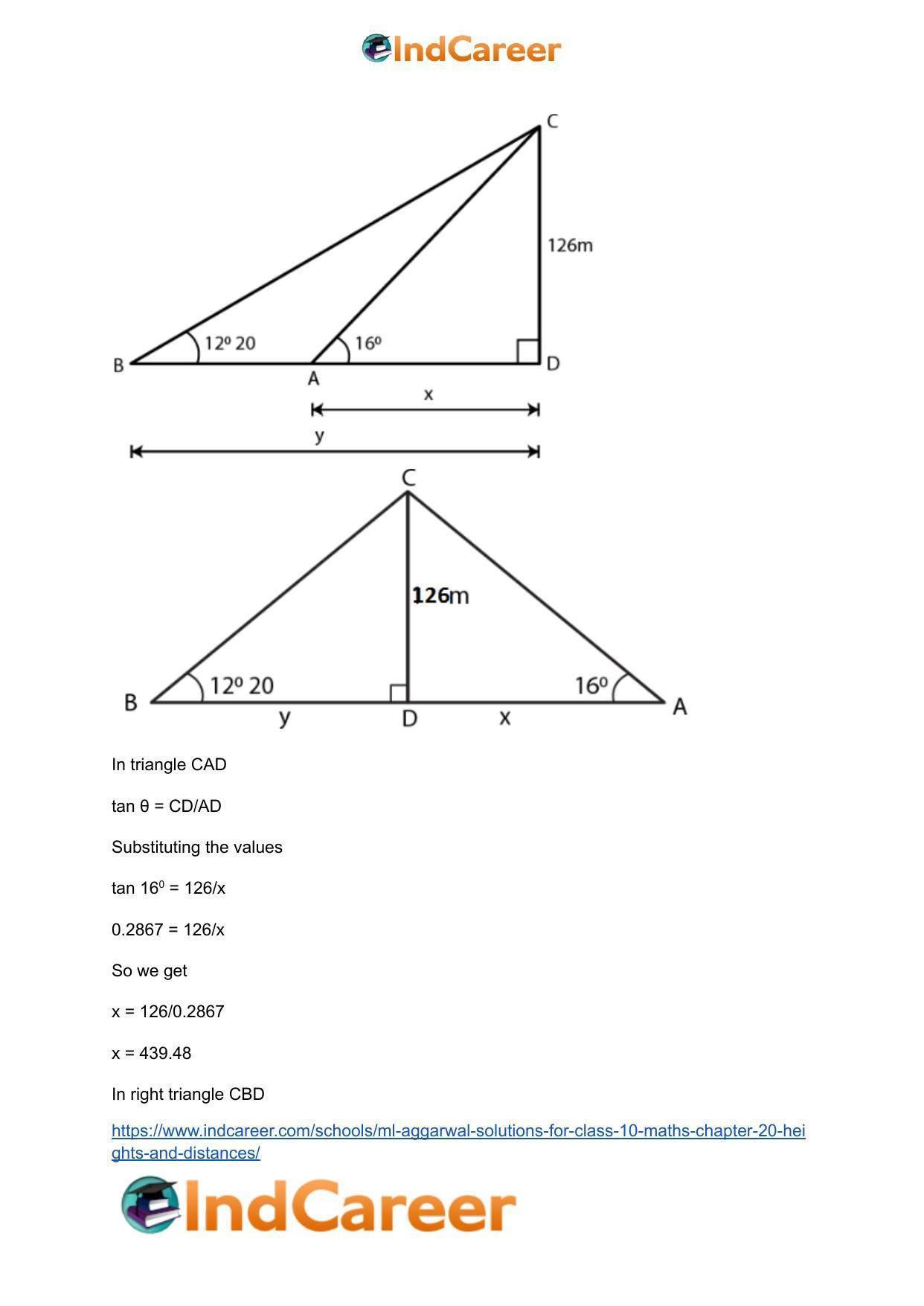 ML Aggarwal Solutions for Class 10 Maths Chapter 20- Heights and Distances - Page 42