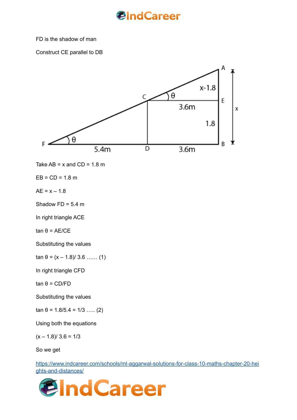 ML Aggarwal Solutions for Class 10 Maths Chapter 20- Heights and Distances - Page 44