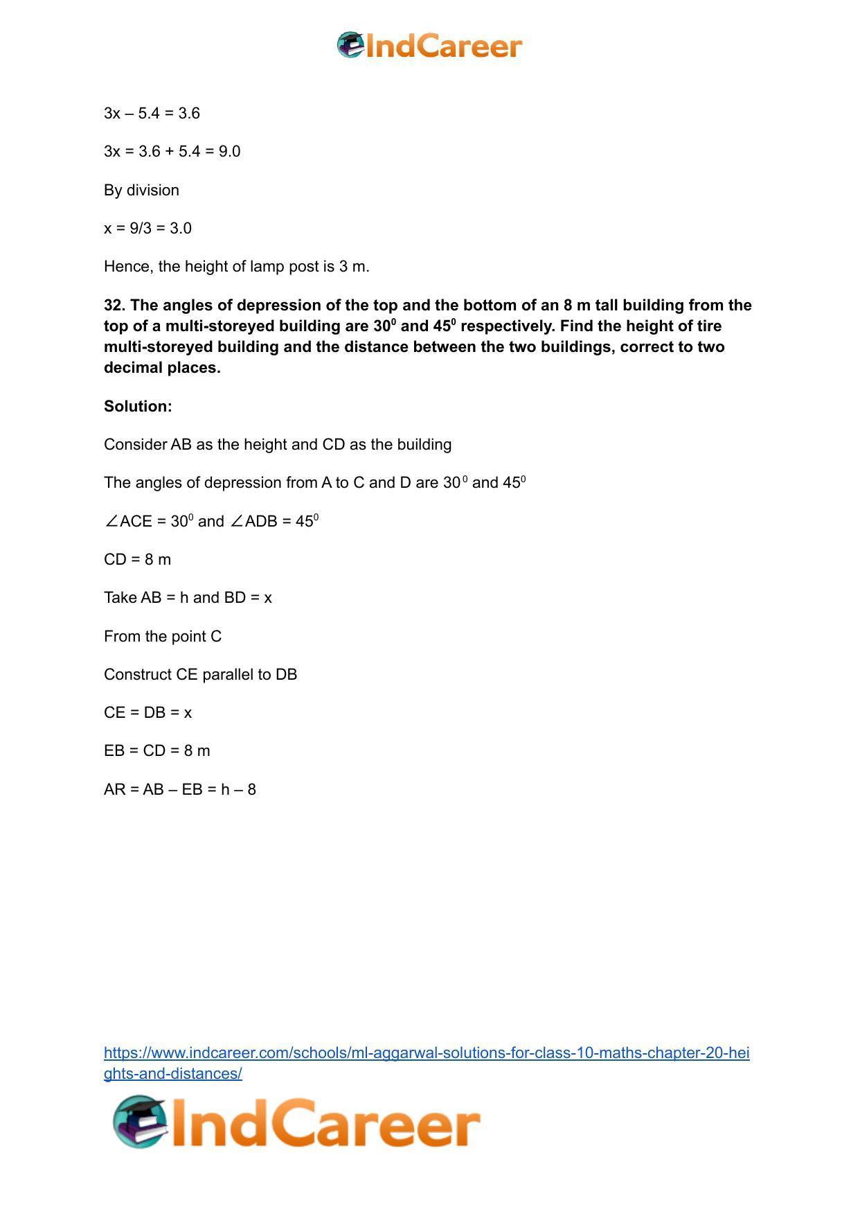 ML Aggarwal Solutions for Class 10 Maths Chapter 20- Heights and Distances - Page 45