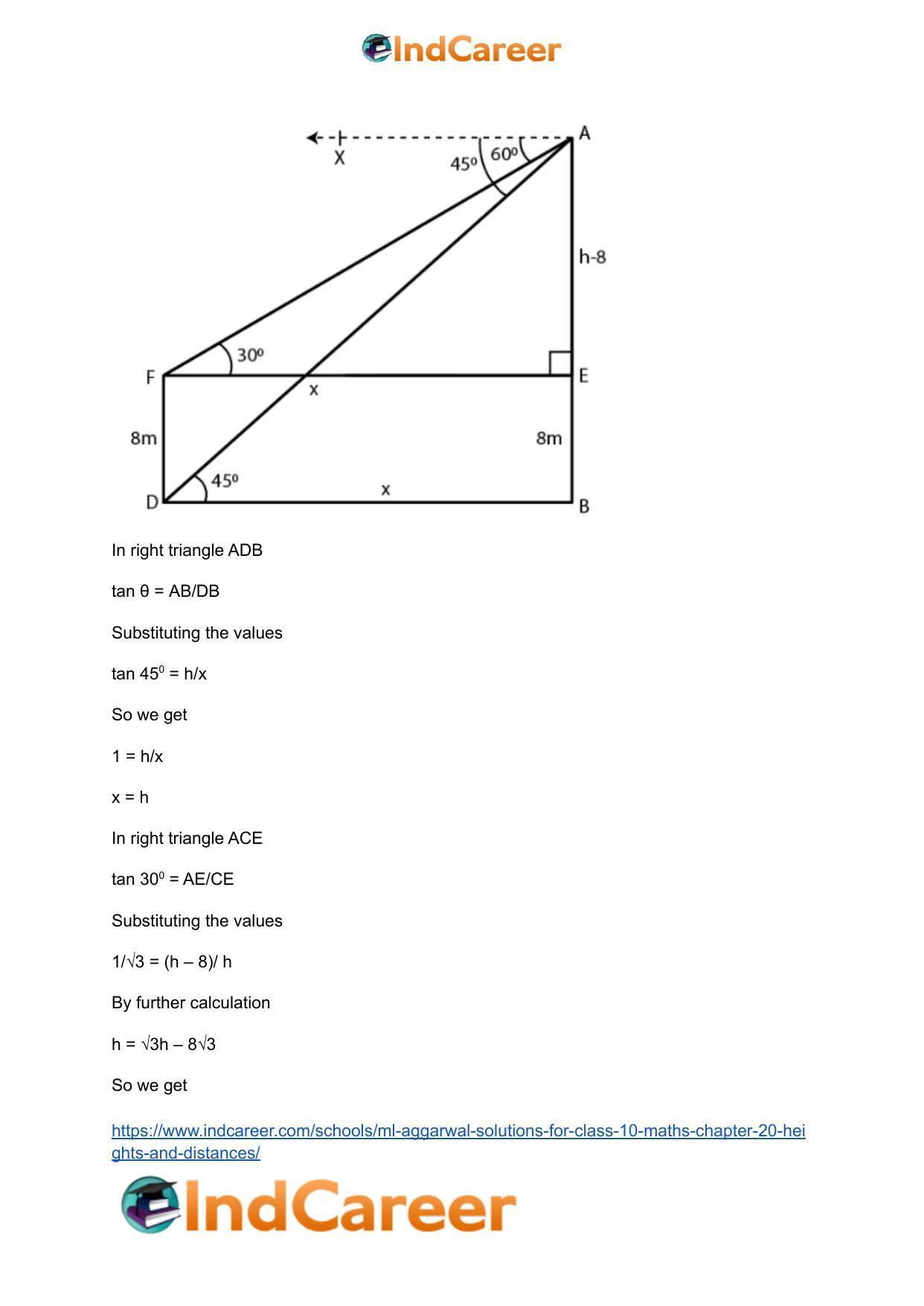 ML Aggarwal Solutions for Class 10 Maths Chapter 20- Heights and Distances - Page 46