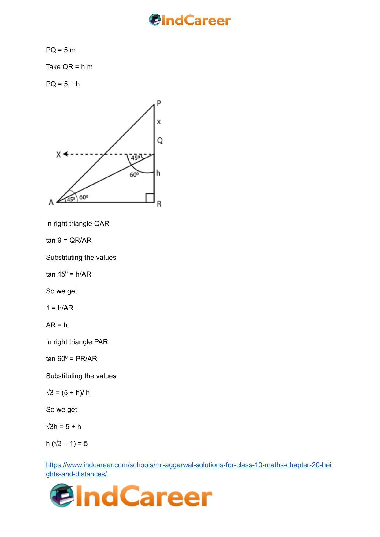 ML Aggarwal Solutions for Class 10 Maths Chapter 20- Heights and Distances - Page 48
