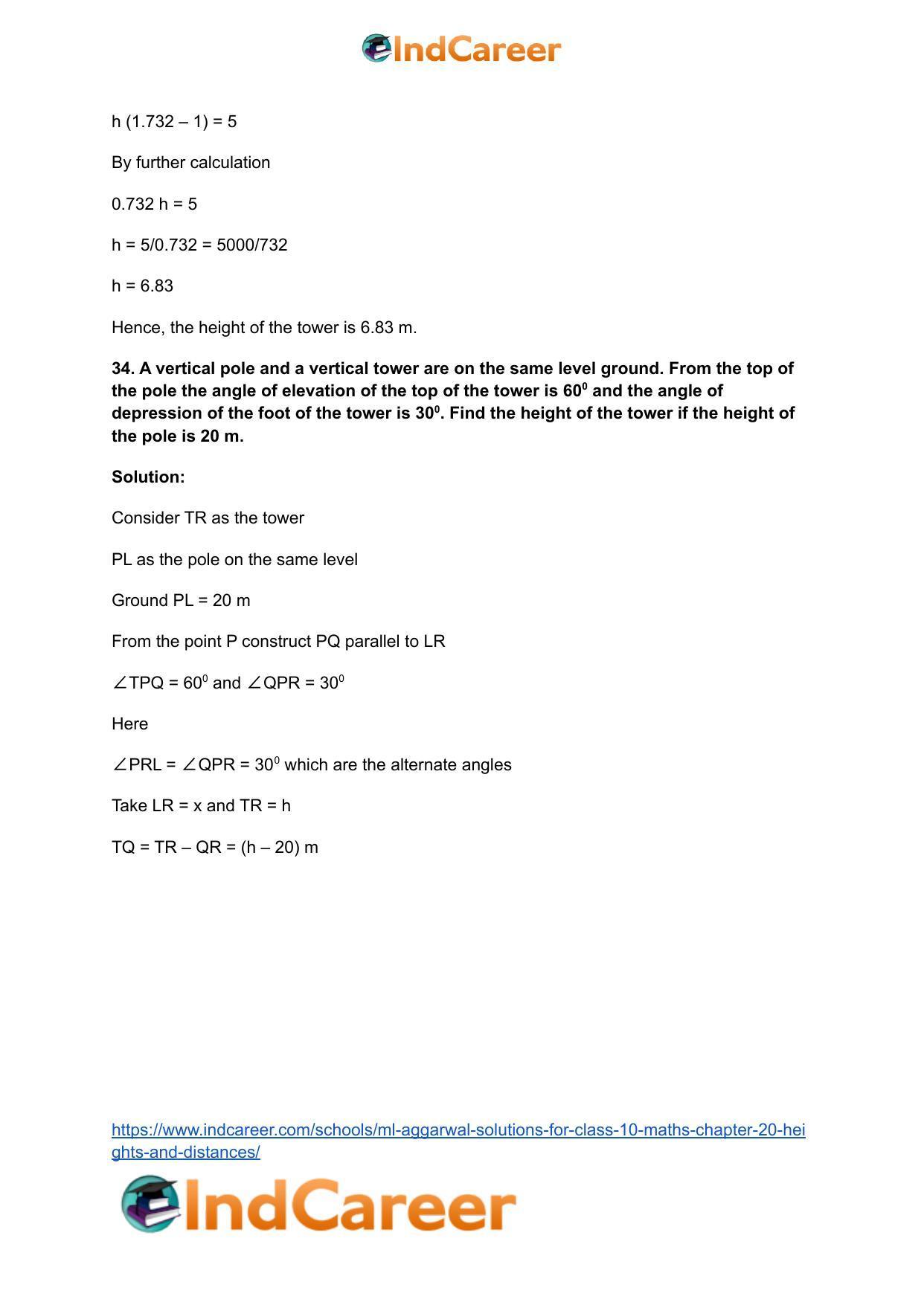 ML Aggarwal Solutions for Class 10 Maths Chapter 20- Heights and Distances - Page 49