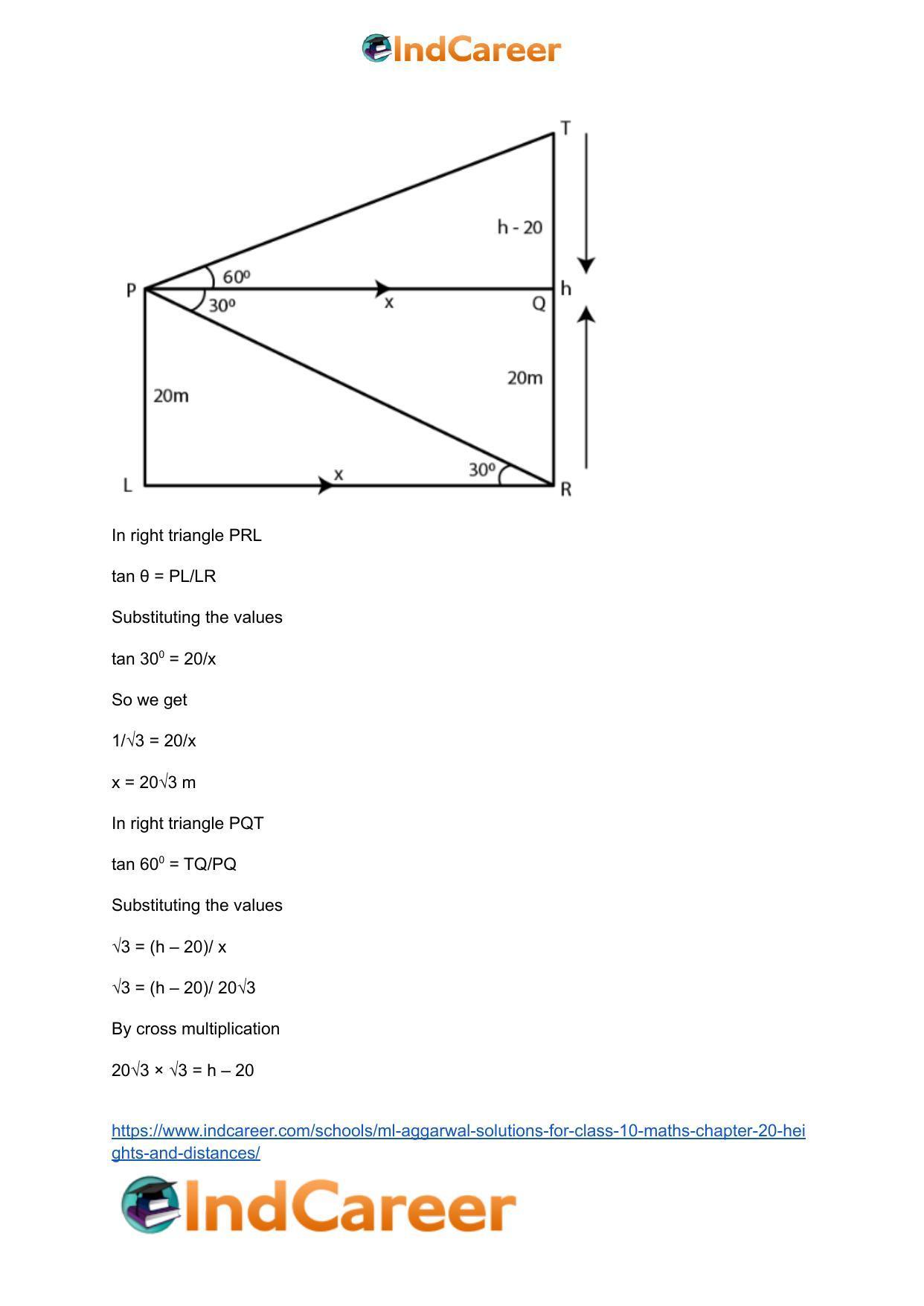 ML Aggarwal Solutions for Class 10 Maths Chapter 20- Heights and Distances - Page 50