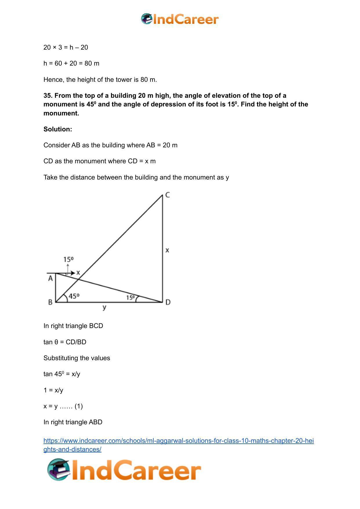 ML Aggarwal Solutions for Class 10 Maths Chapter 20- Heights and Distances - Page 51