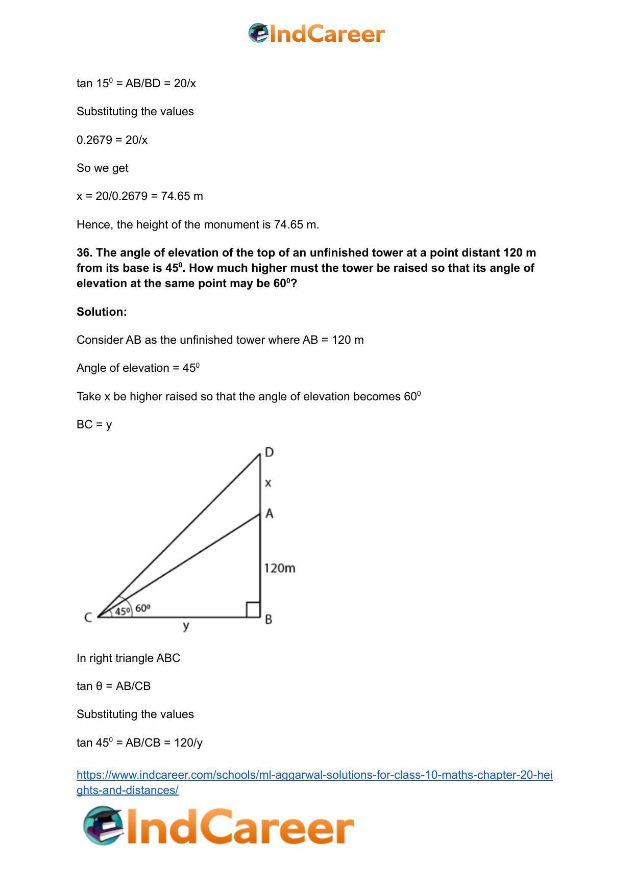 ML Aggarwal Solutions for Class 10 Maths Chapter 20- Heights and Distances - Page 52