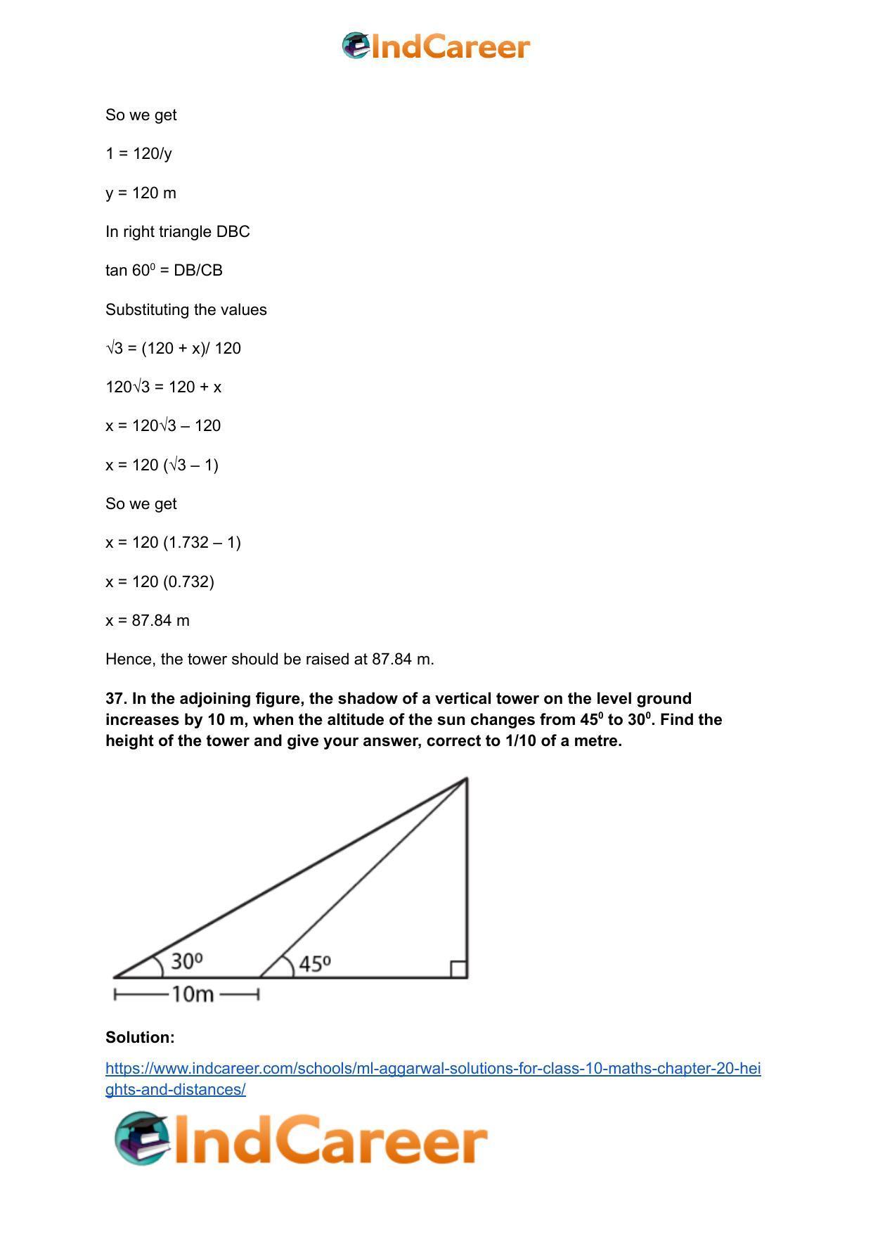 ML Aggarwal Solutions for Class 10 Maths Chapter 20- Heights and Distances - Page 53