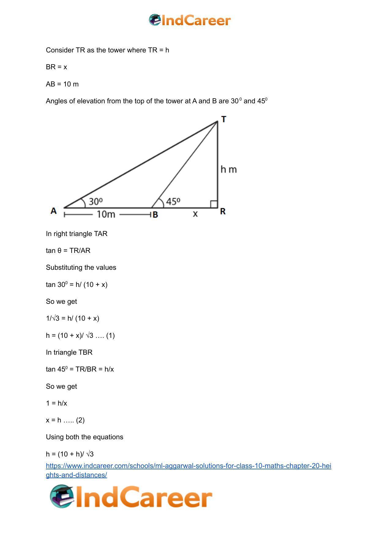 ML Aggarwal Solutions for Class 10 Maths Chapter 20- Heights and Distances - Page 54