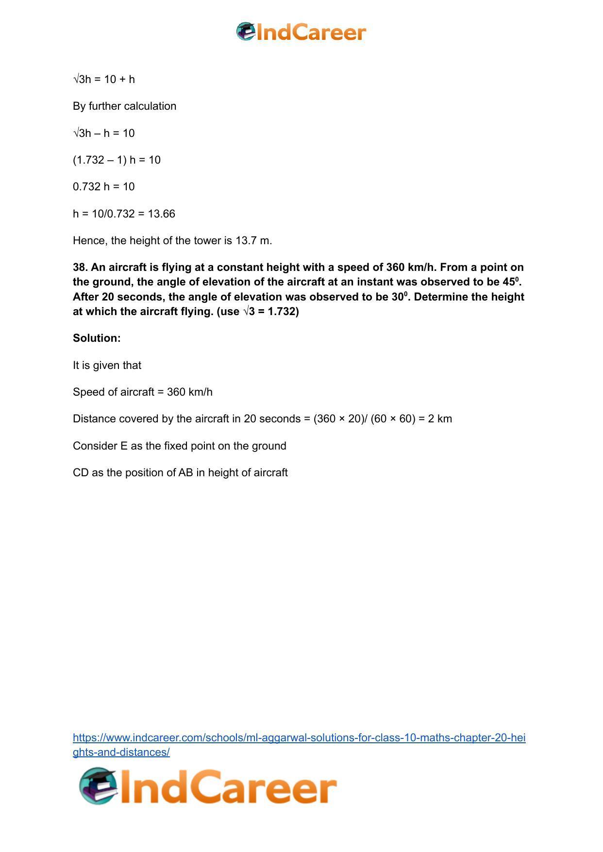 ML Aggarwal Solutions for Class 10 Maths Chapter 20- Heights and Distances - Page 55