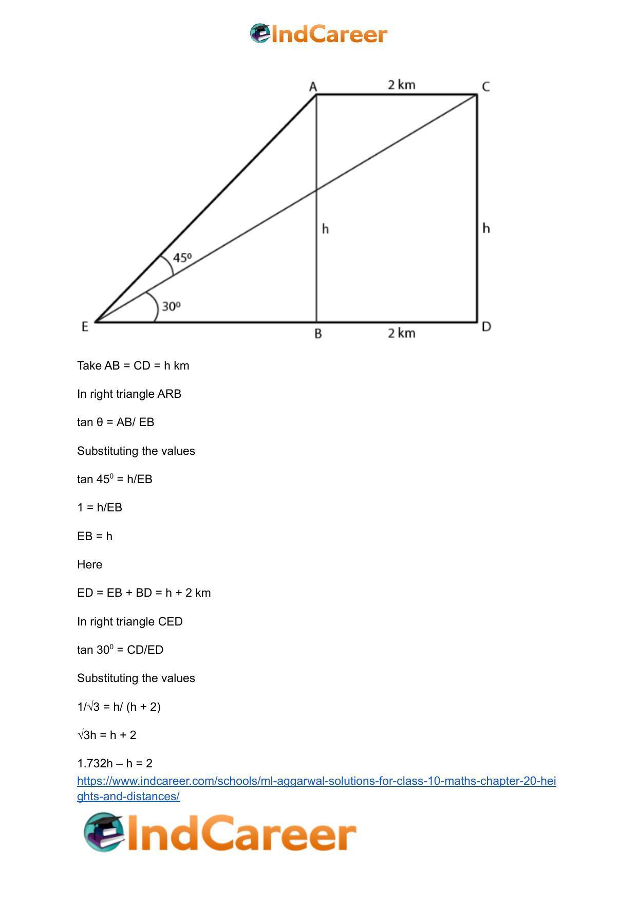 ML Aggarwal Solutions for Class 10 Maths Chapter 20- Heights and Distances - Page 56