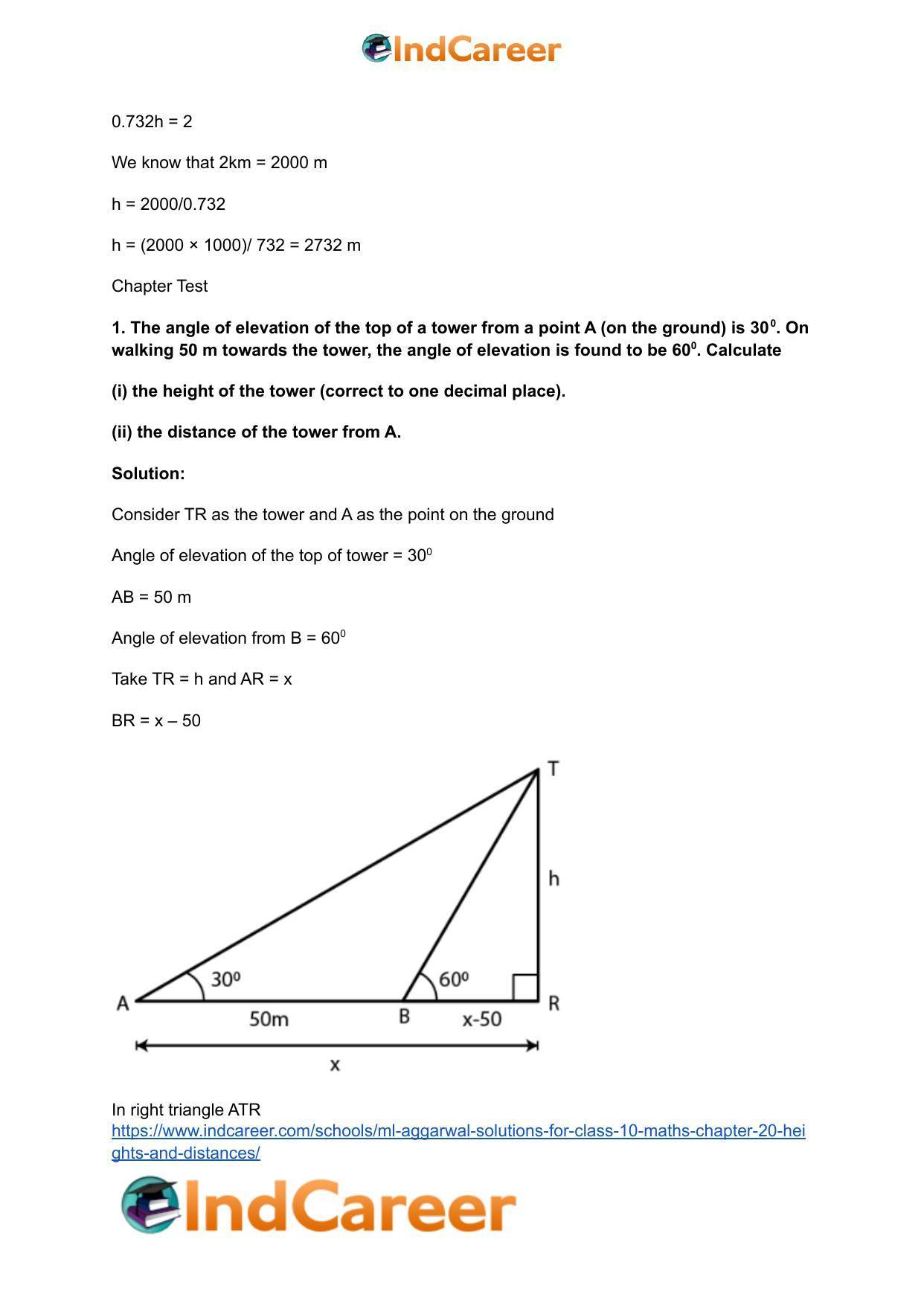 ML Aggarwal Solutions for Class 10 Maths Chapter 20- Heights and Distances - Page 57
