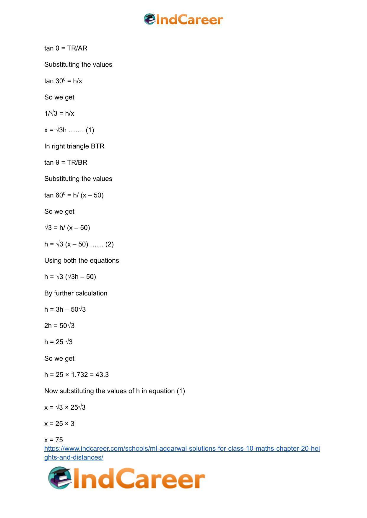 ML Aggarwal Solutions for Class 10 Maths Chapter 20- Heights and Distances - Page 58
