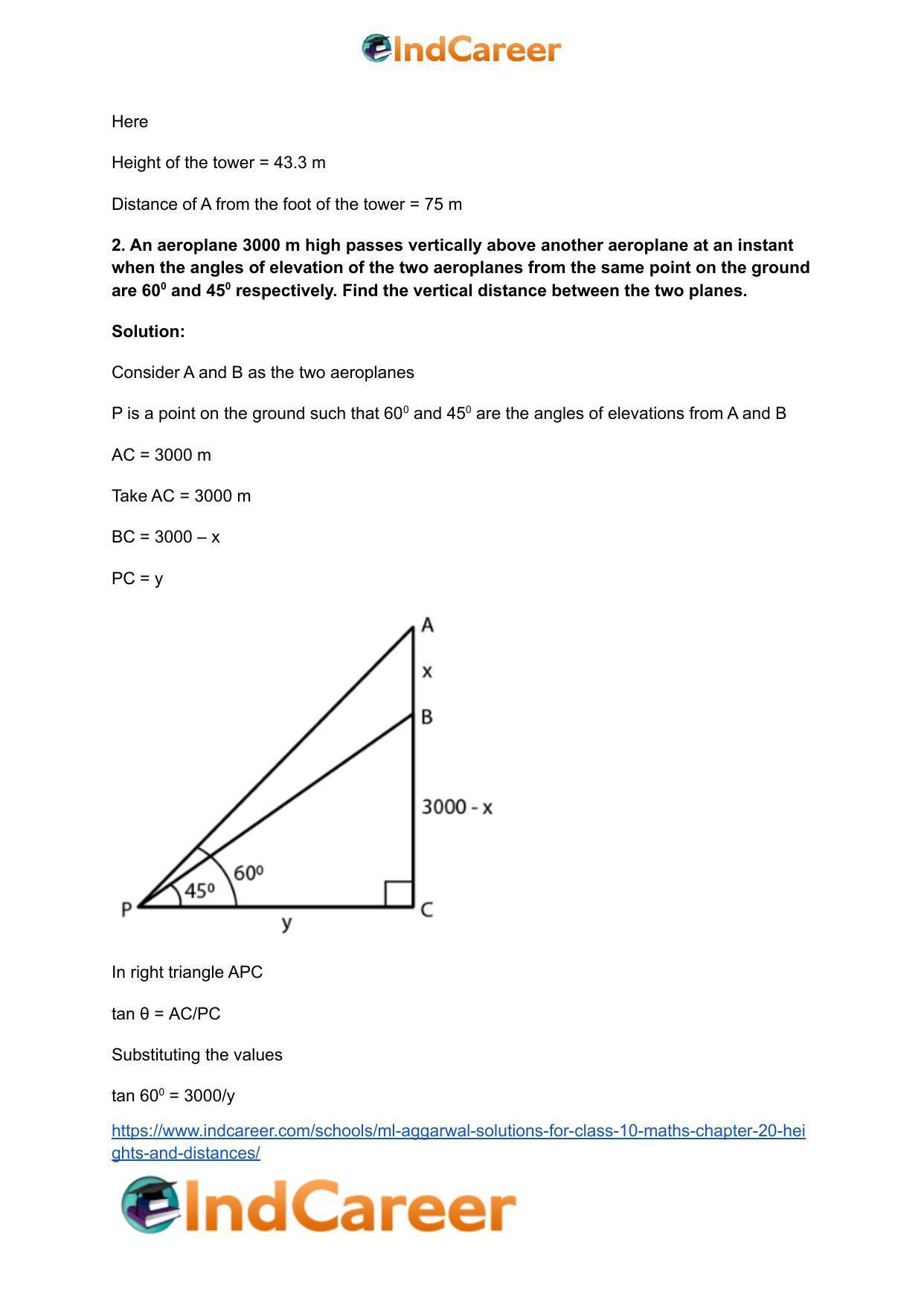 ML Aggarwal Solutions for Class 10 Maths Chapter 20- Heights and Distances - Page 59