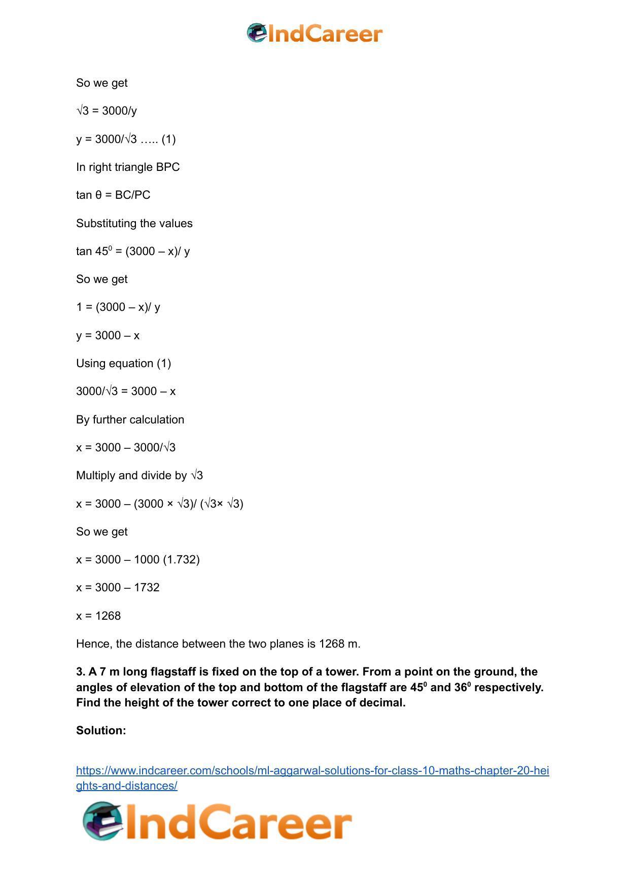 ML Aggarwal Solutions for Class 10 Maths Chapter 20- Heights and Distances - Page 60