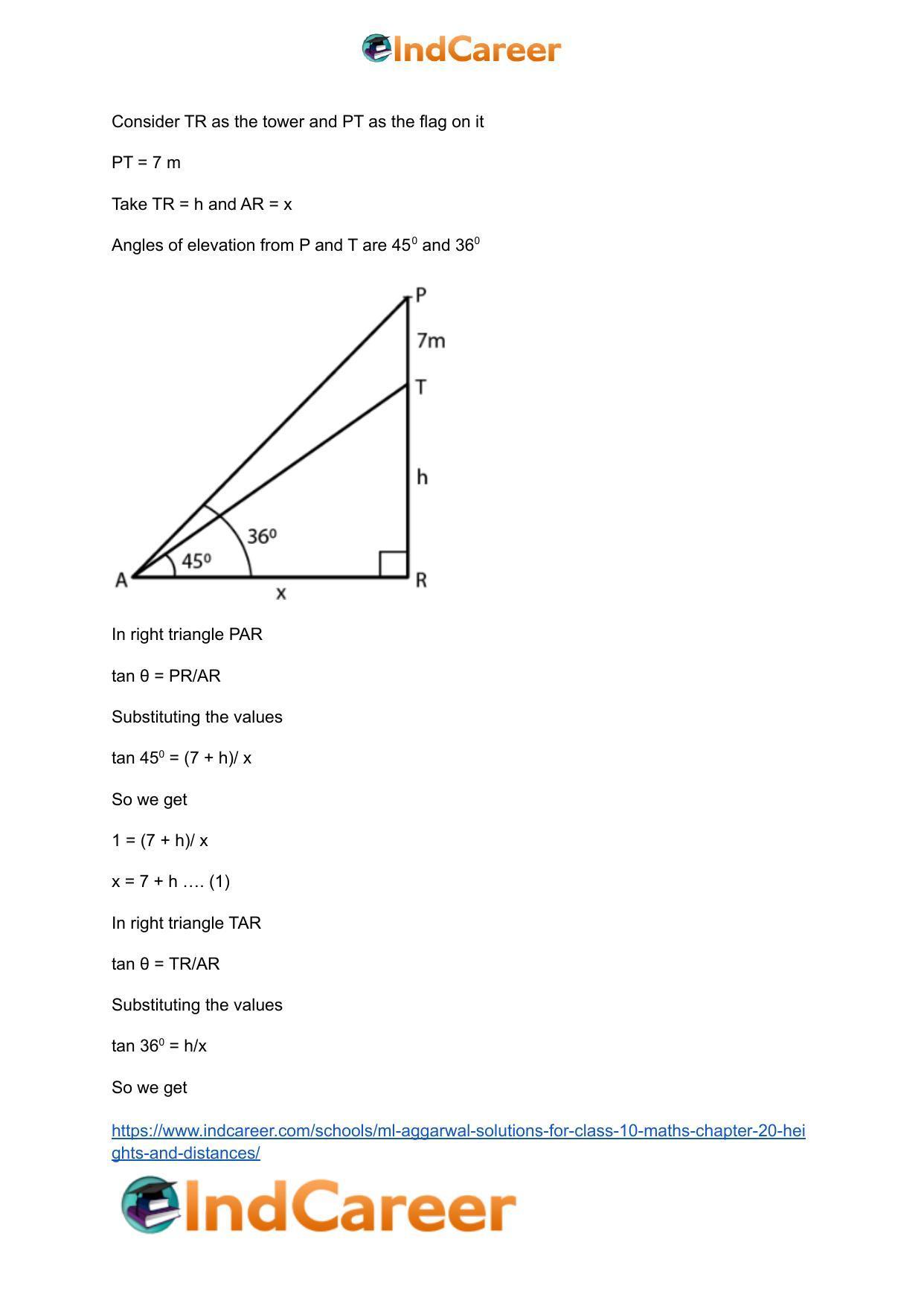 ML Aggarwal Solutions for Class 10 Maths Chapter 20- Heights and Distances - Page 61
