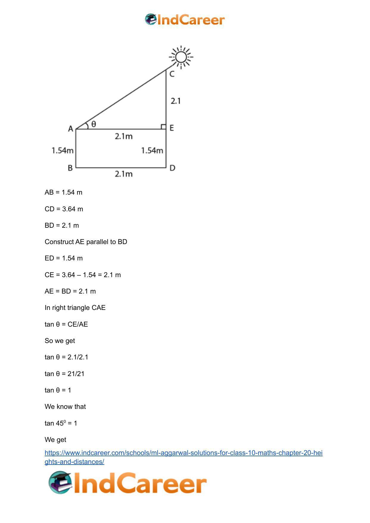 ML Aggarwal Solutions for Class 10 Maths Chapter 20- Heights and Distances - Page 64