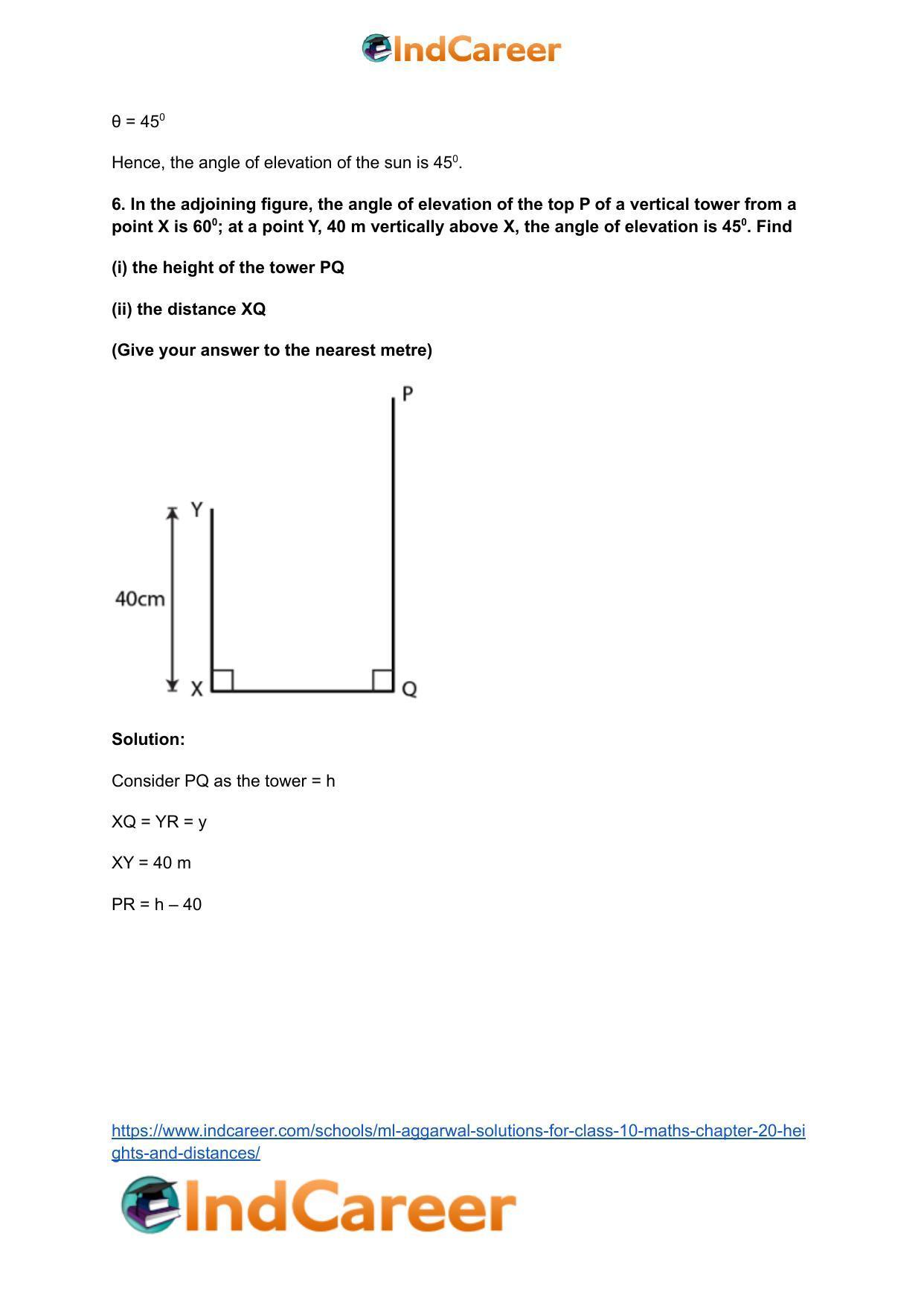 ML Aggarwal Solutions for Class 10 Maths Chapter 20- Heights and Distances - Page 65