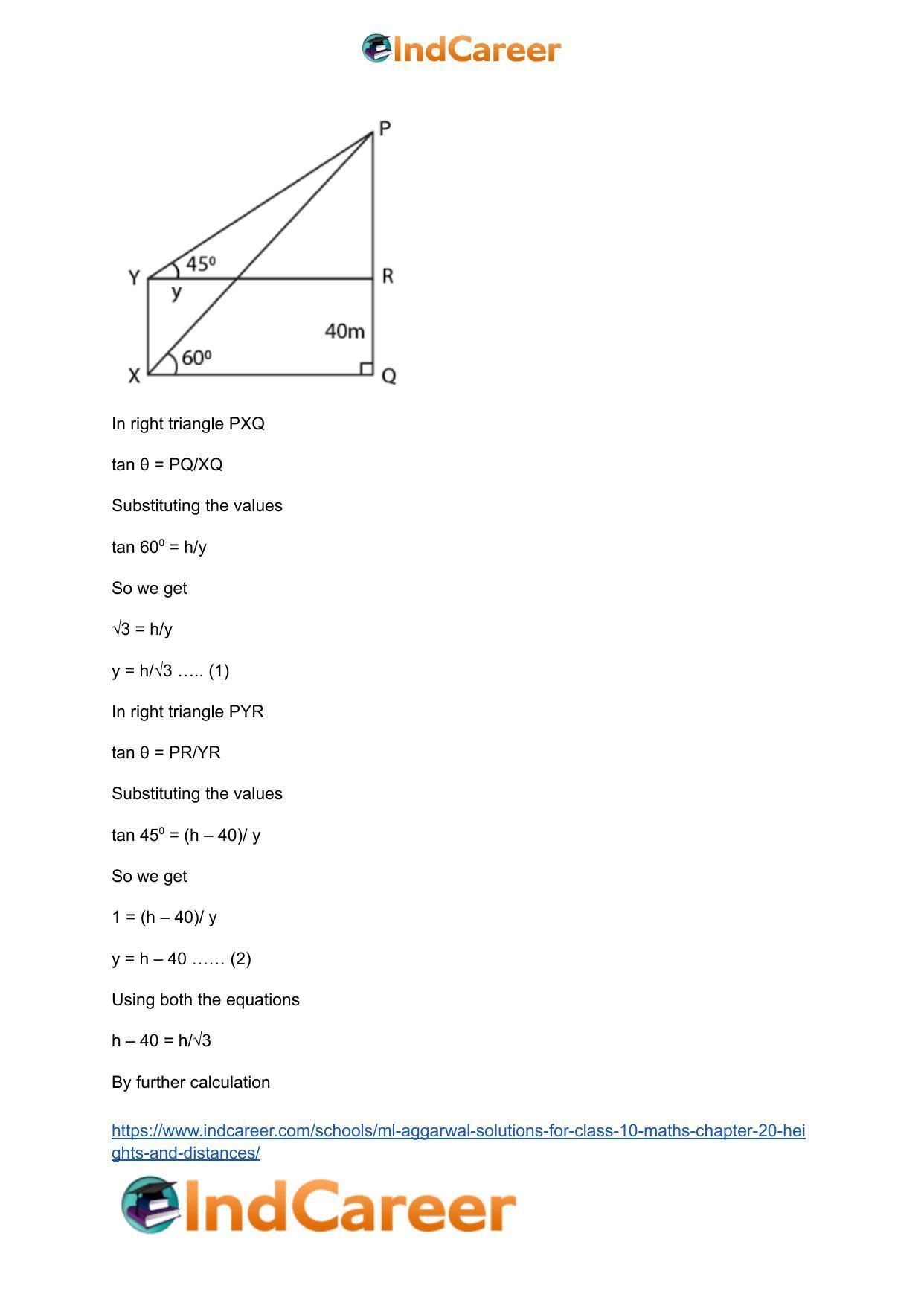 ML Aggarwal Solutions for Class 10 Maths Chapter 20- Heights and Distances - Page 66