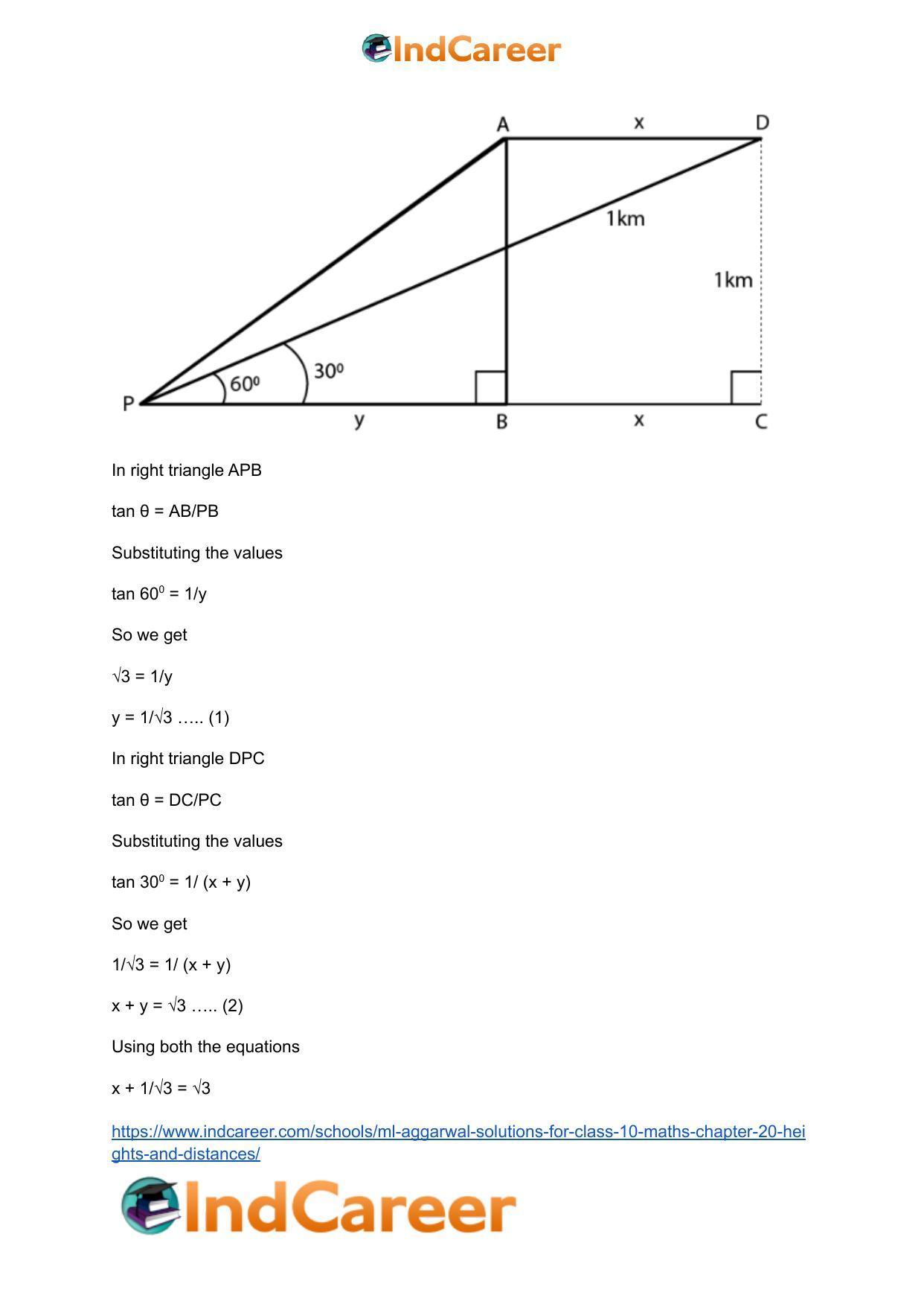 ML Aggarwal Solutions for Class 10 Maths Chapter 20- Heights and Distances - Page 68