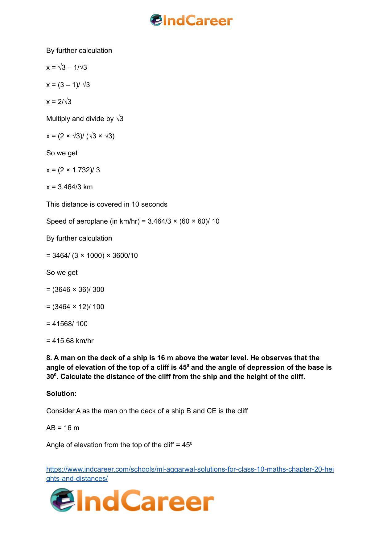 ML Aggarwal Solutions for Class 10 Maths Chapter 20- Heights and Distances - Page 69