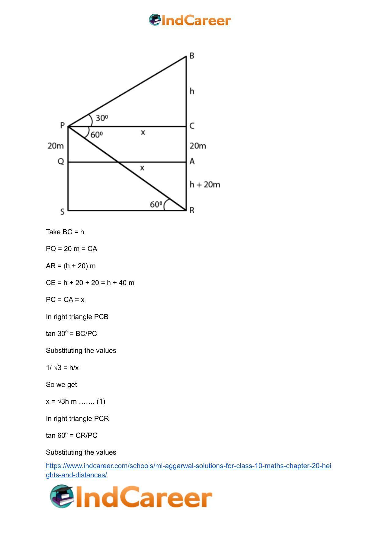 ML Aggarwal Solutions for Class 10 Maths Chapter 20- Heights and Distances - Page 74