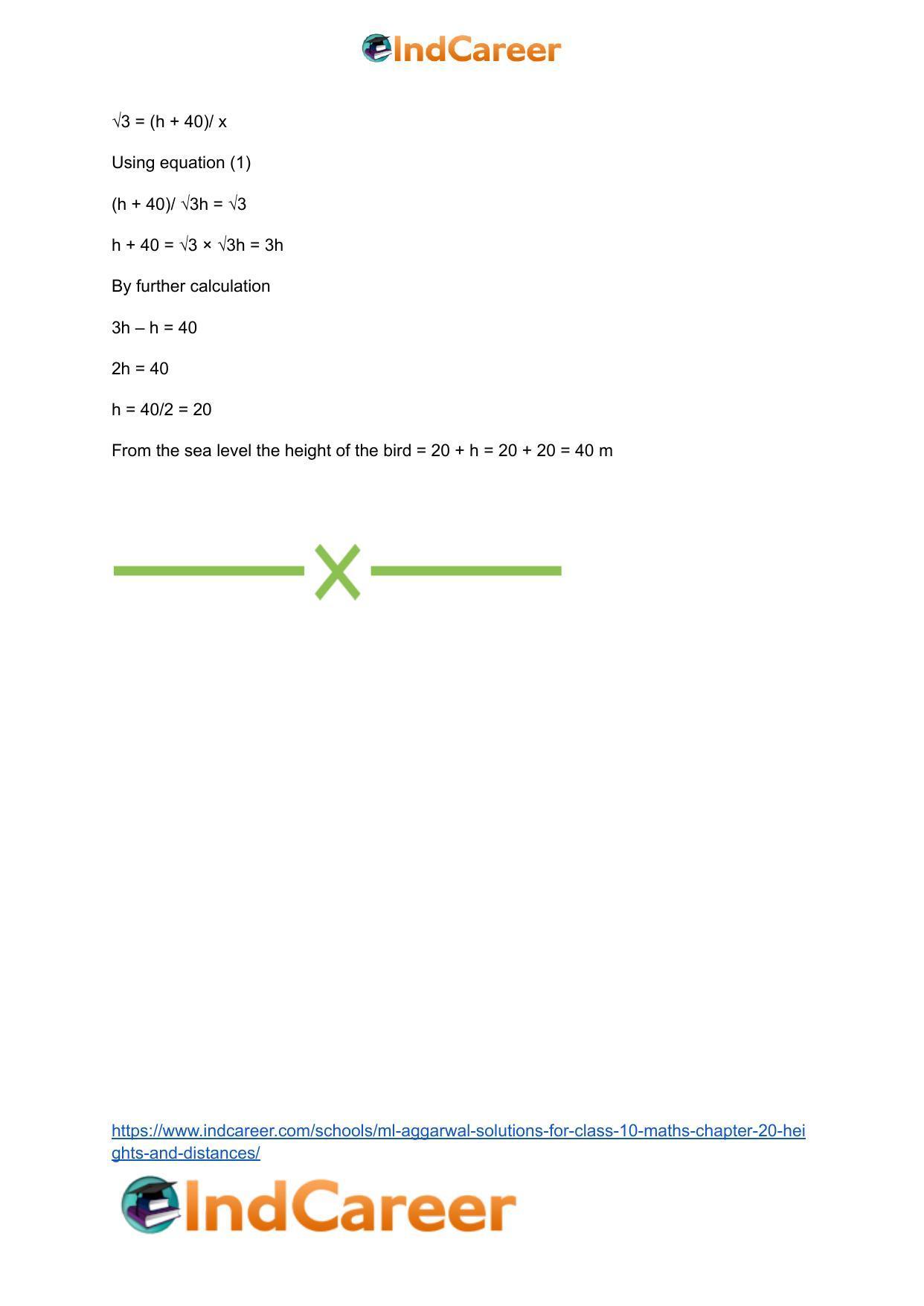 ML Aggarwal Solutions for Class 10 Maths Chapter 20- Heights and Distances - Page 75