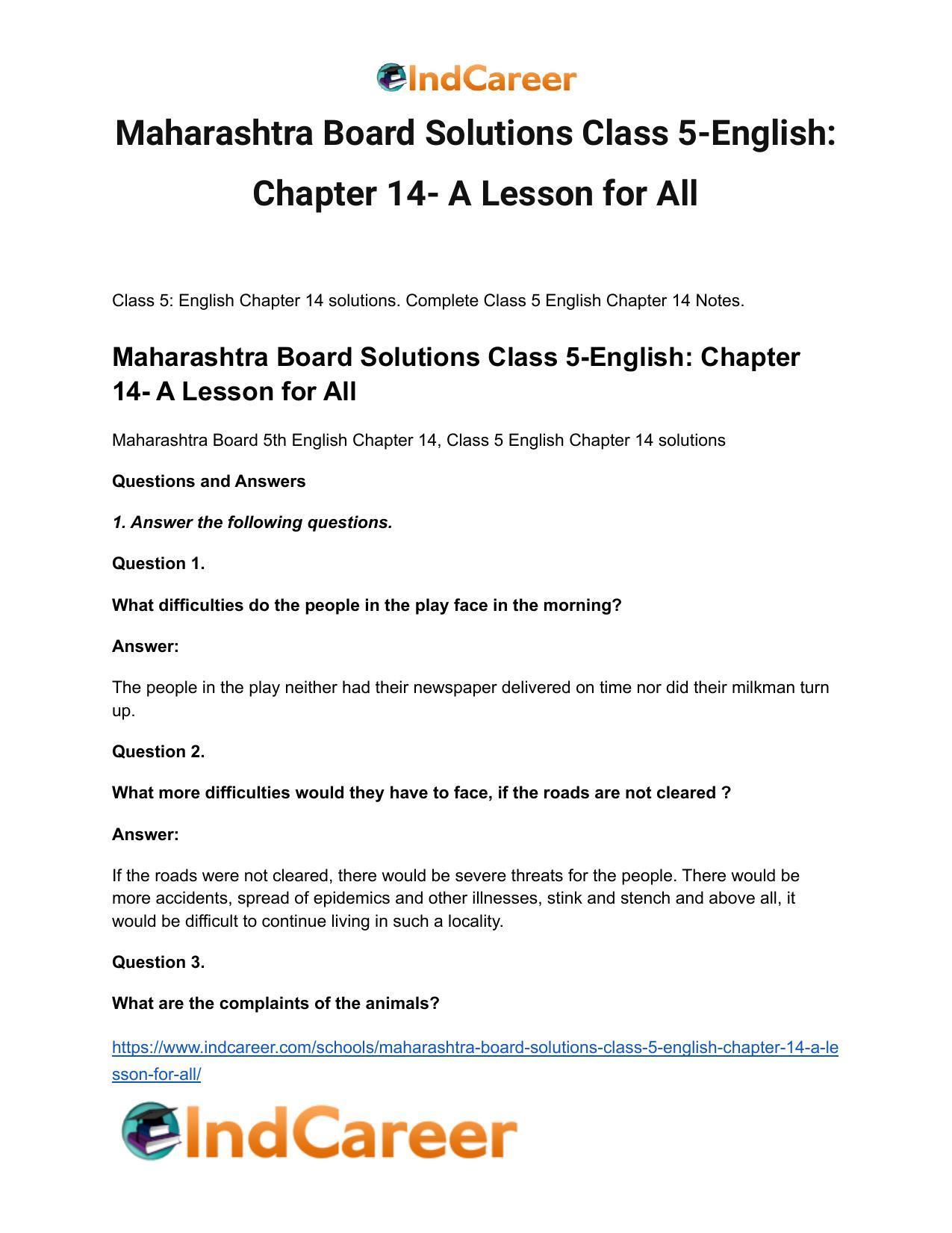 Maharashtra Board Solutions Class 5-English: Chapter 14- A Lesson for All - Page 2