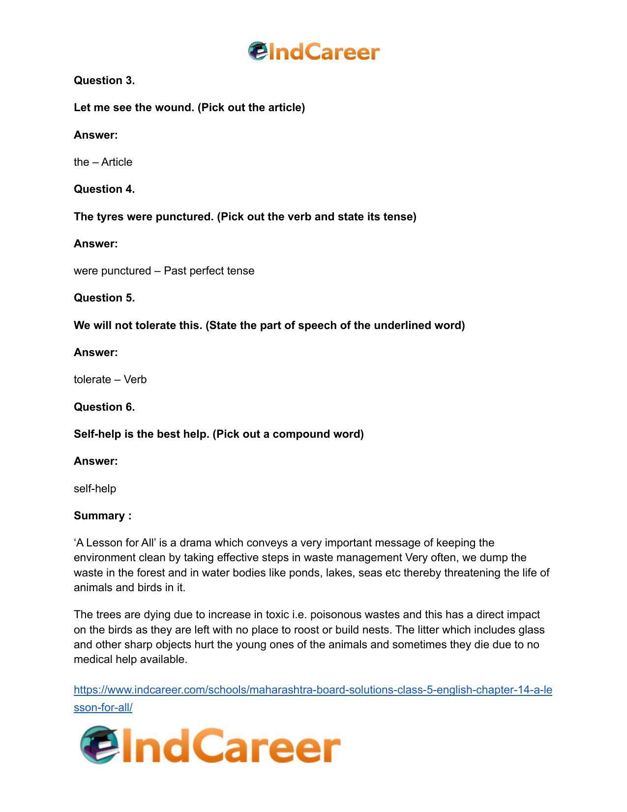 Maharashtra Board Solutions Class 5-English: Chapter 14- A Lesson for All - Page 13