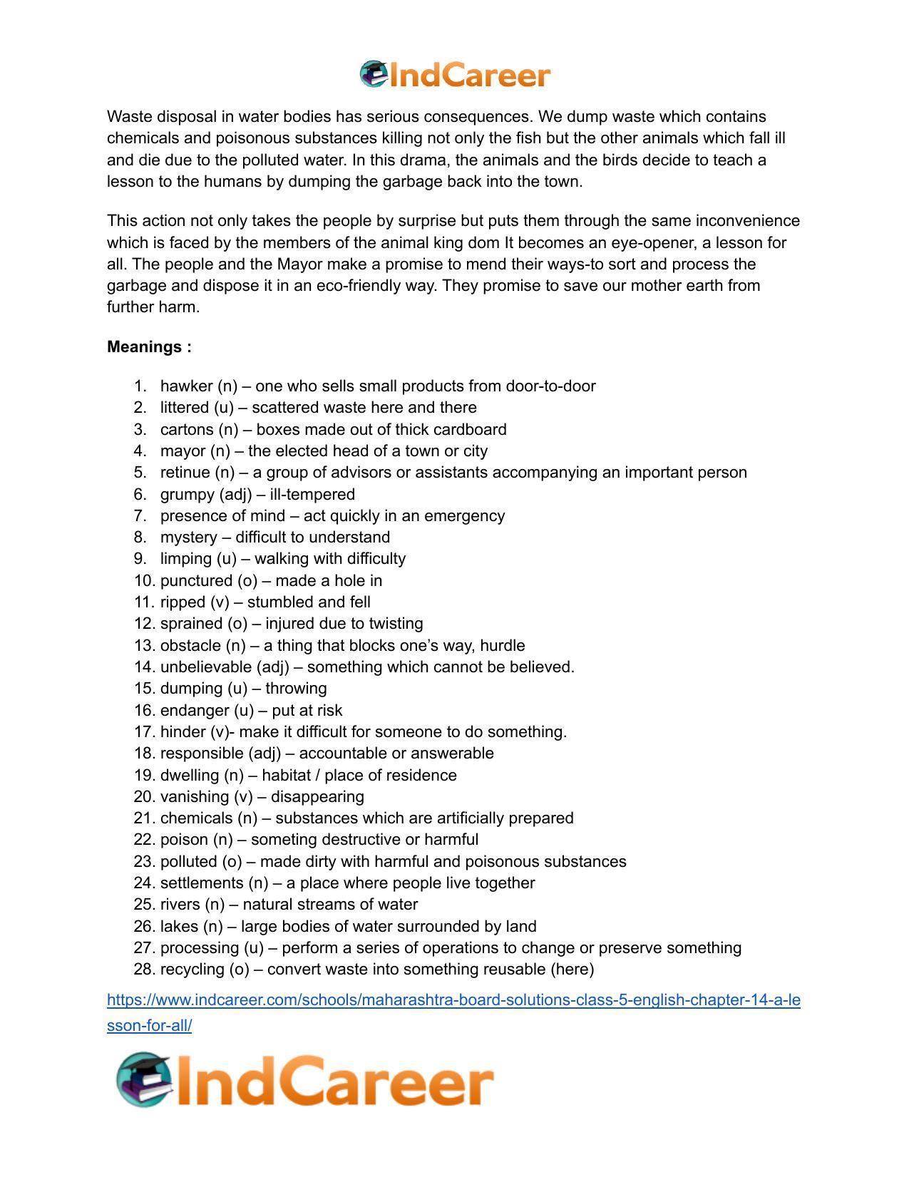Maharashtra Board Solutions Class 5-English: Chapter 14- A Lesson for All - Page 14