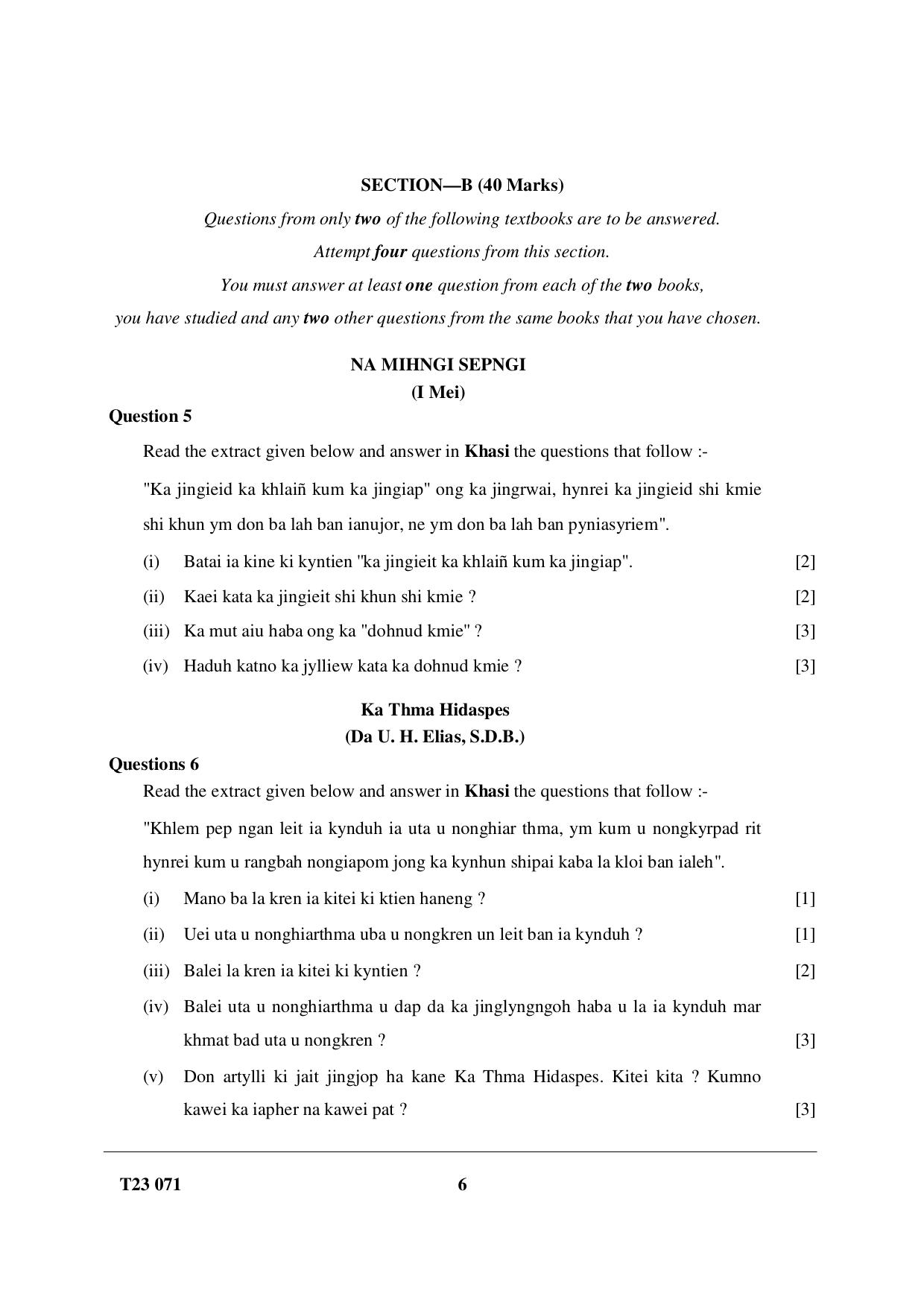 ICSE Class 10 KHASI 2023 Question Paper - Page 6