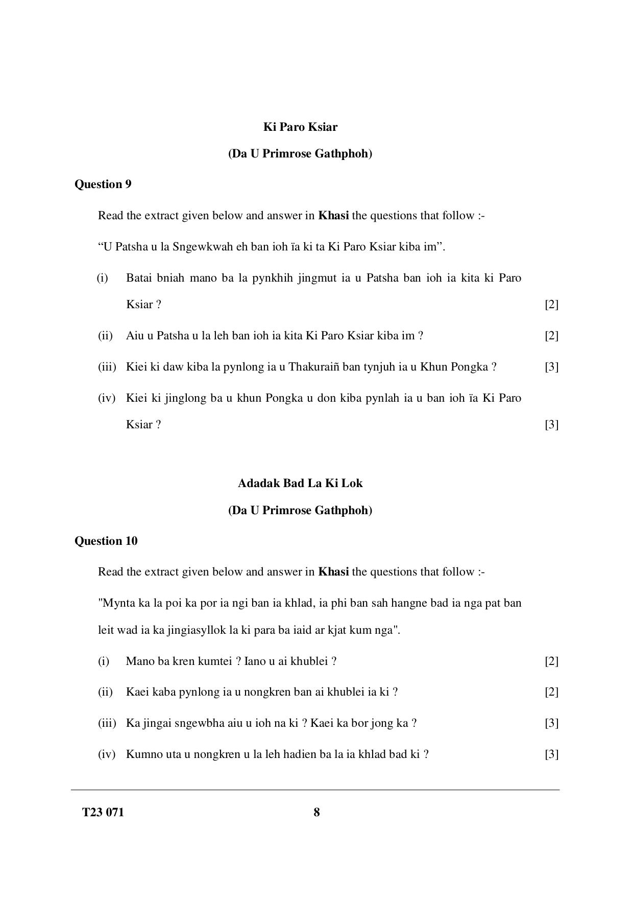 ICSE Class 10 KHASI 2023 Question Paper - Page 8